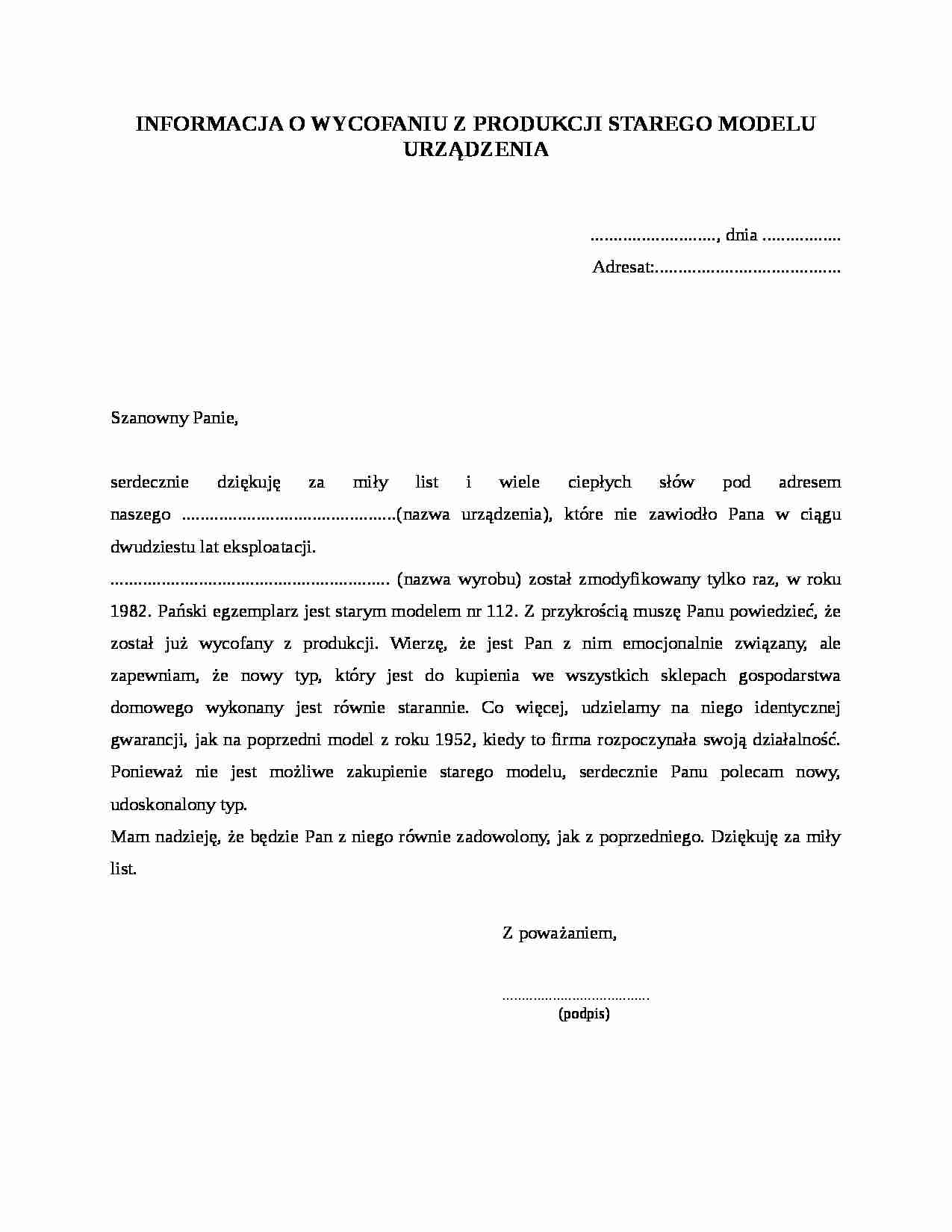 Informacja o wycofaniu z produkcji starego modelu - strona 1