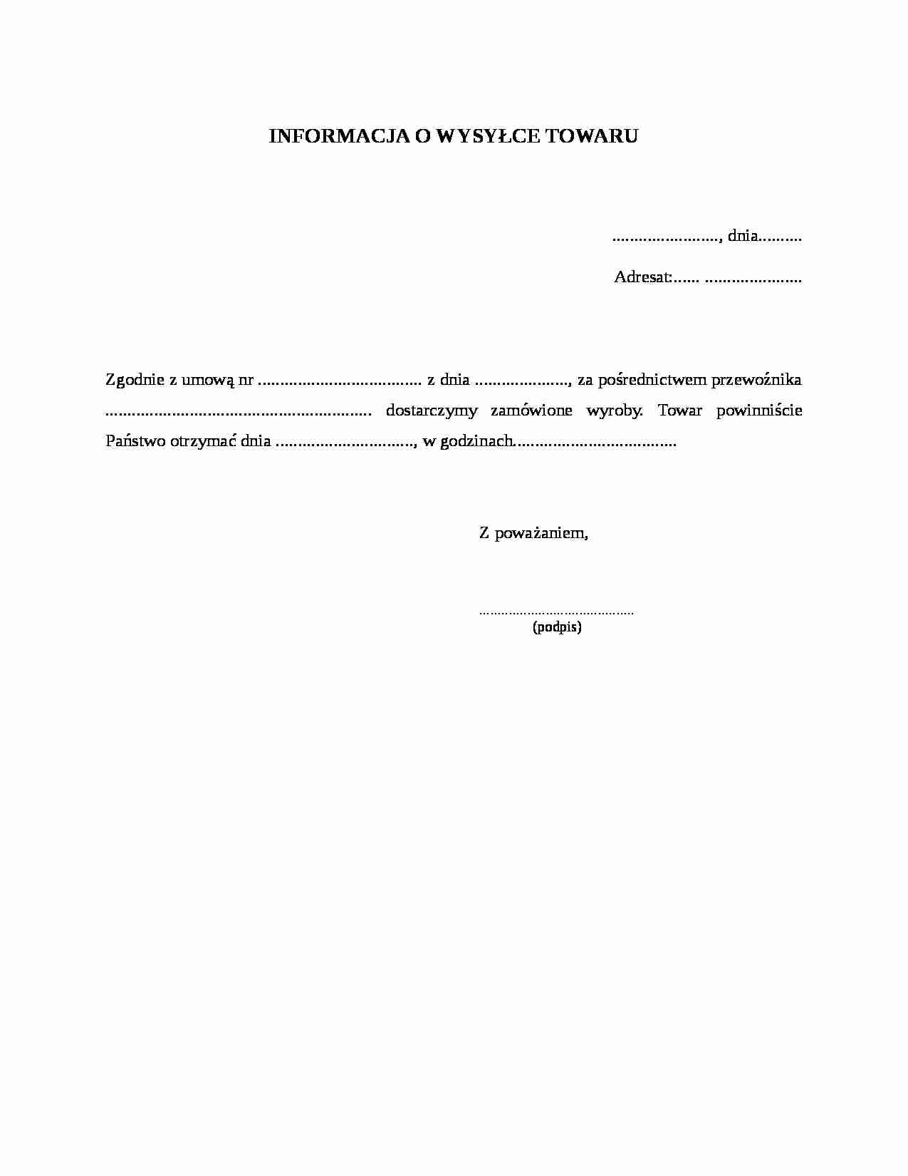 Informacja o wysyłce towaru - strona 1