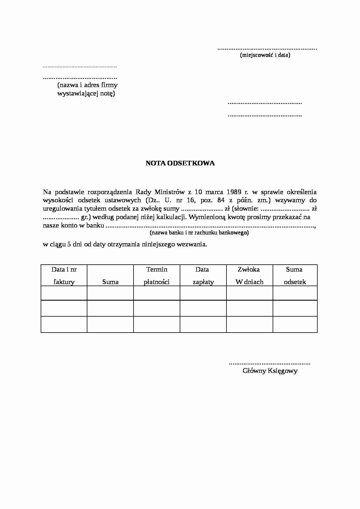 Wzór pisma-Nota odsetkowa - strona 1