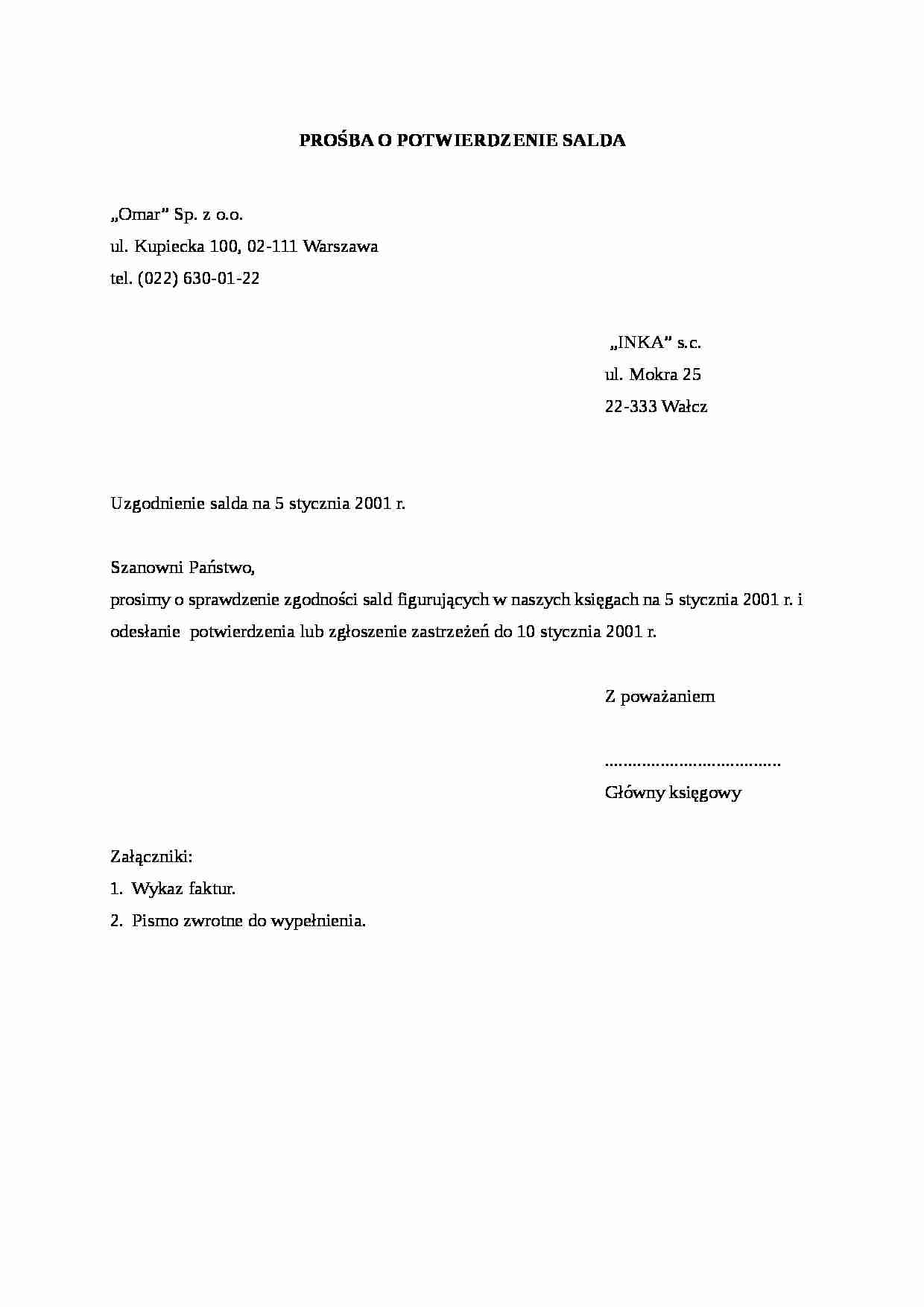 Prośba o potwierdzenie salda - strona 1