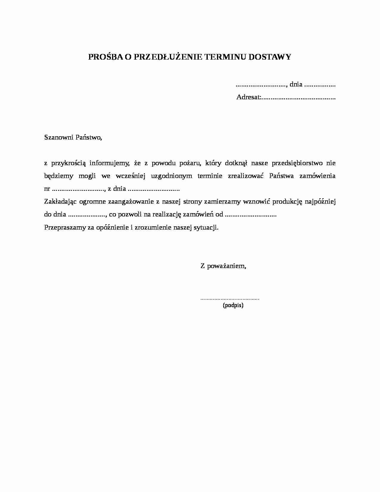 Prośba o przedłużenie terminu dostawy - strona 1