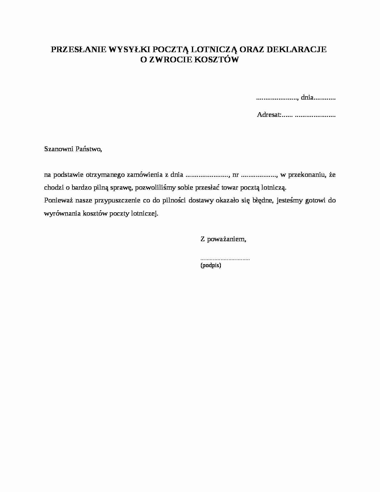 Przesłanie wysyłki pocztą lotniczą - strona 1