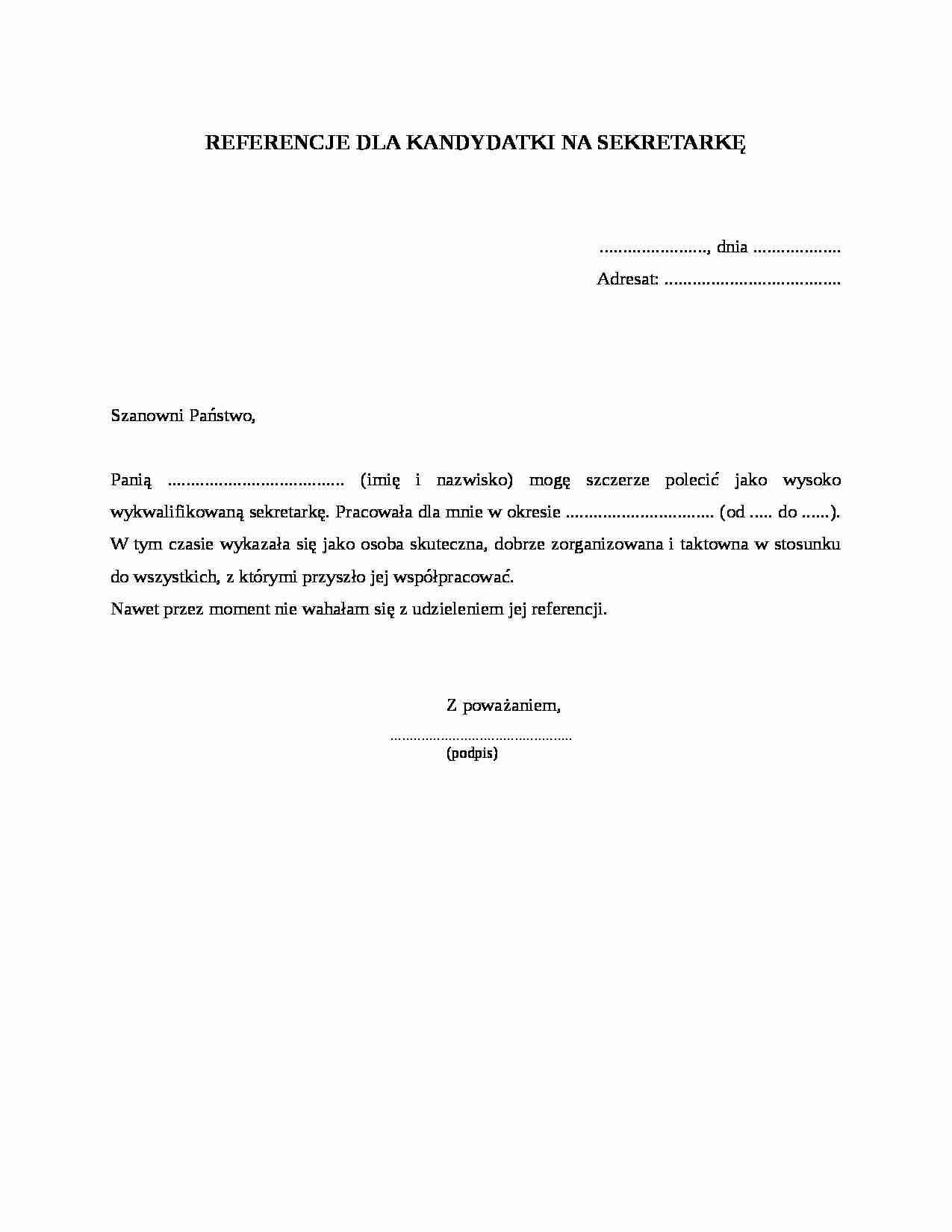 Referencje dla kandydatki na sekretarkę - strona 1
