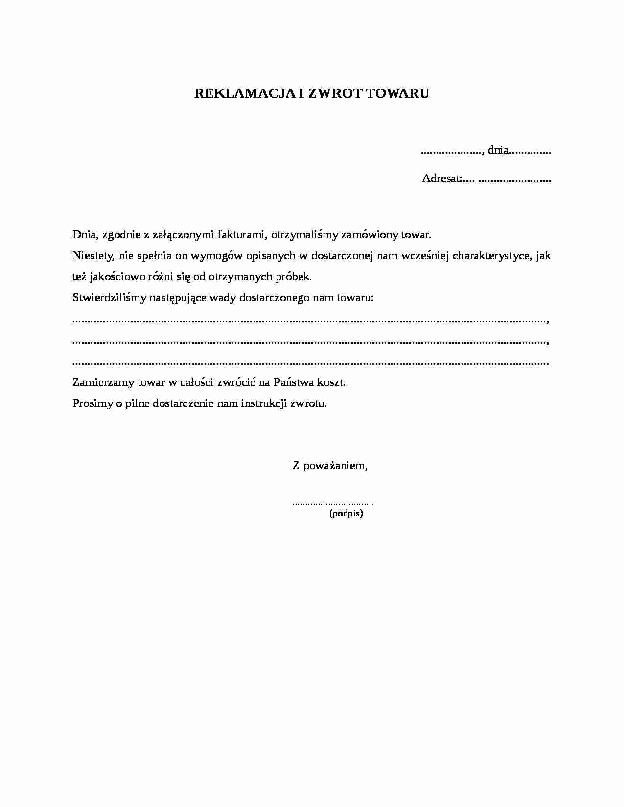 Reklamacja i zwrot towaru - strona 1