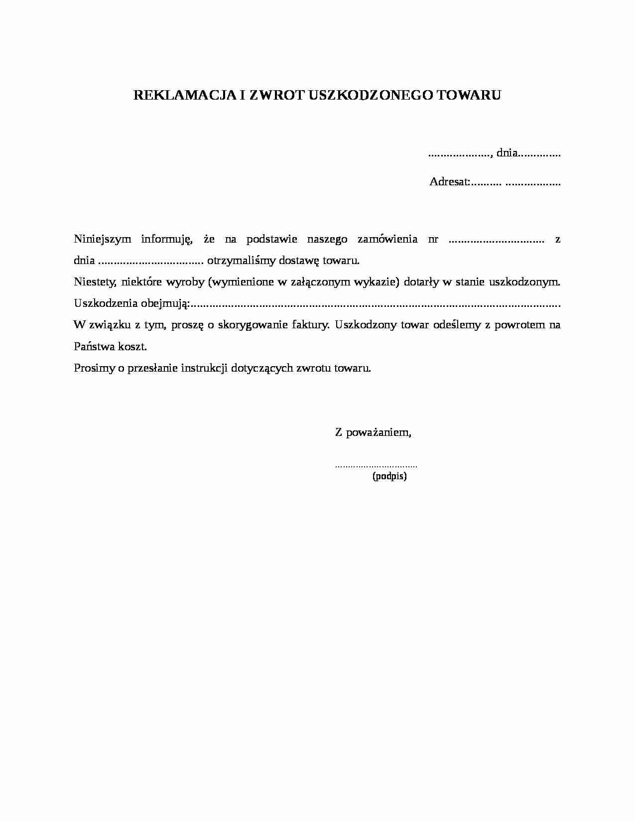 Reklamacja i zwrot uszkodzonego towaru - strona 1