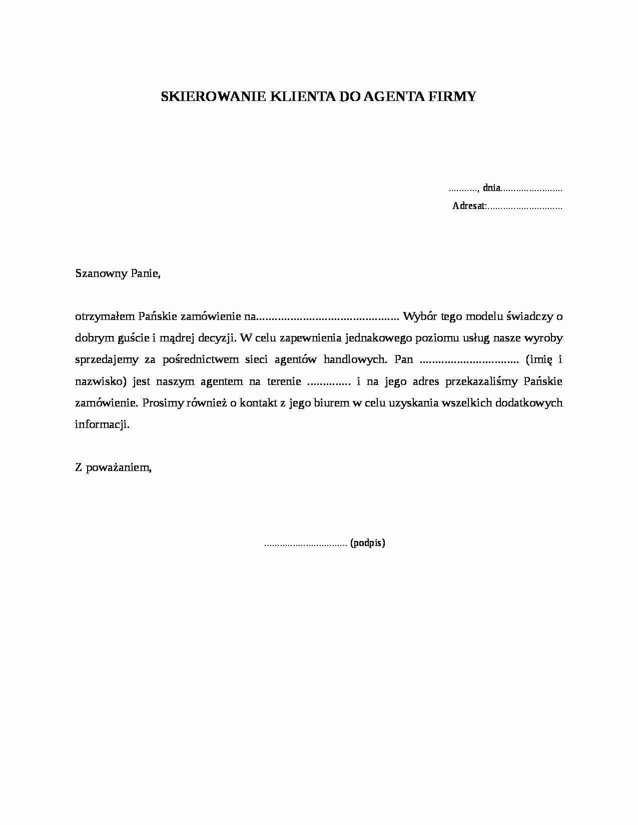 Skierowanie klienta do agenta firmy - strona 1