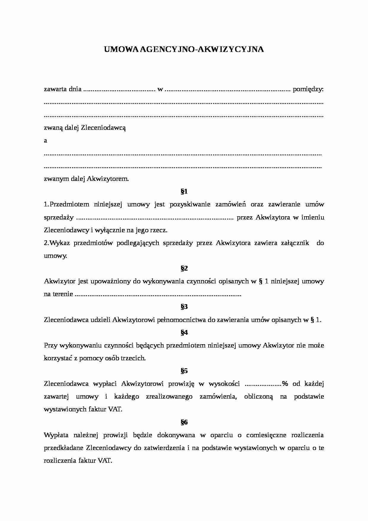 Wzór pisma-Umowa agencyjno-akwizycyjna - strona 1