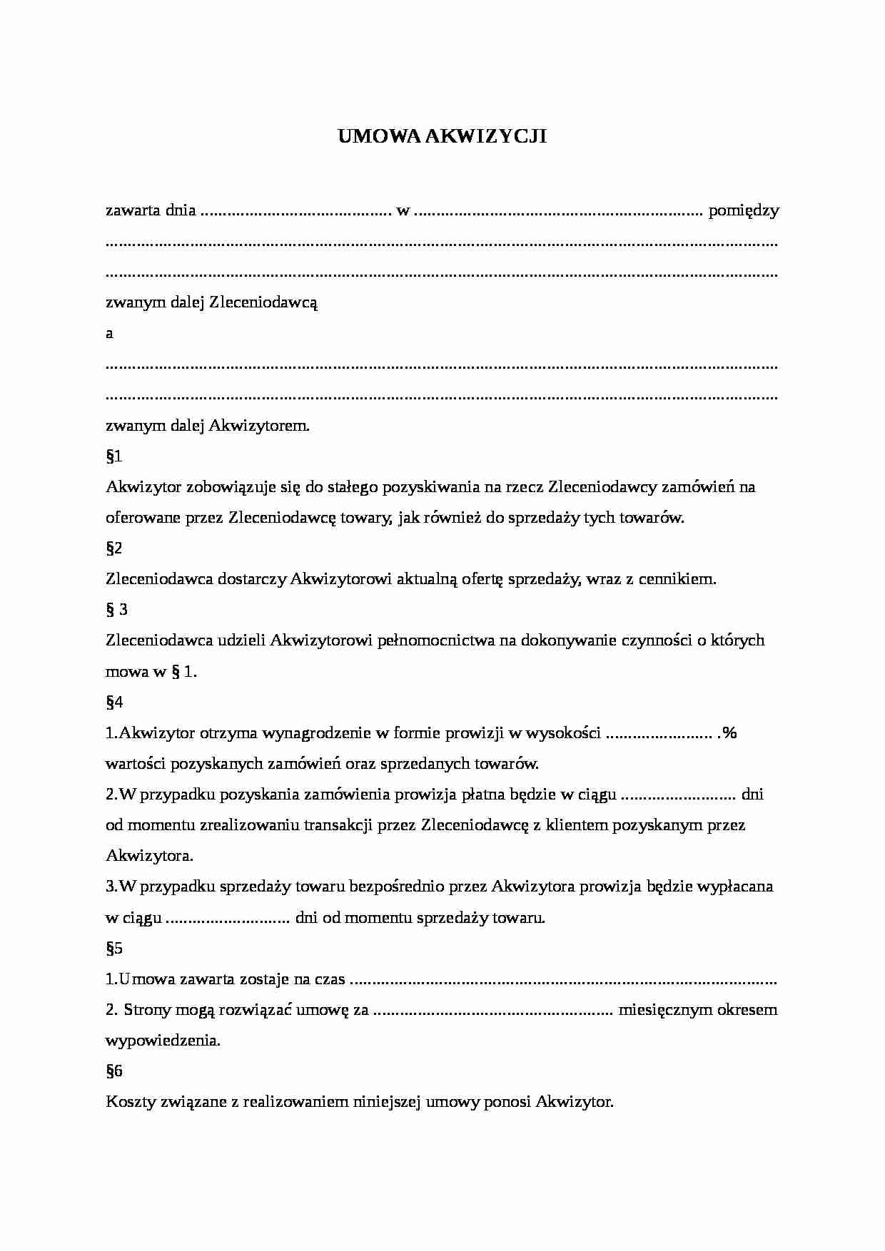 Wzór pisma-Umowa akwizycji - strona 1
