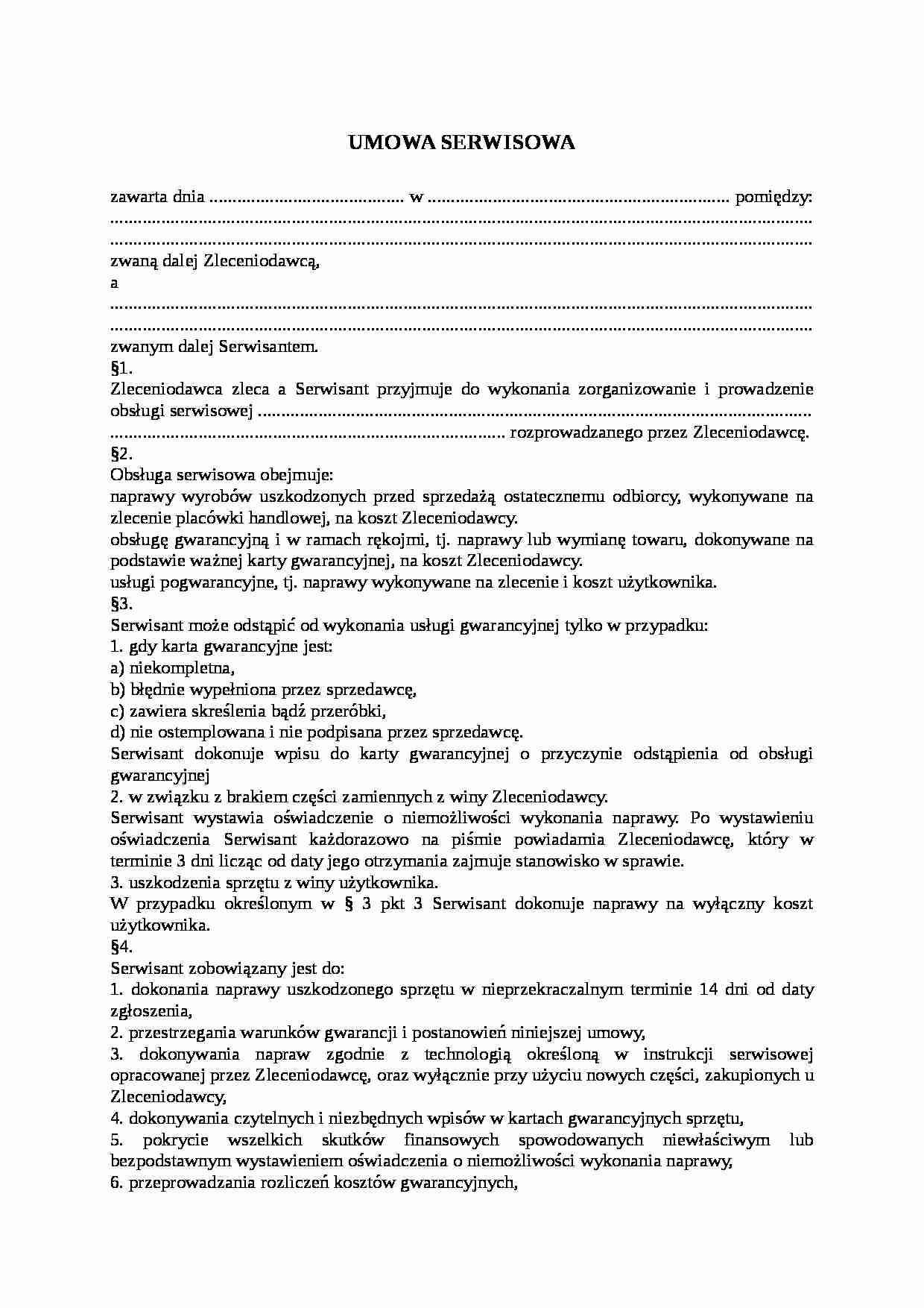 Wzór pisma-Umowa serwisowa - strona 1