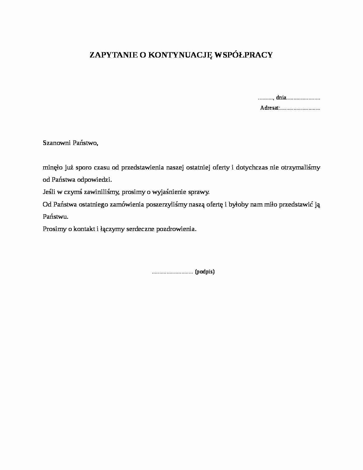 Zapytanie o kontynuację współpracy - strona 1