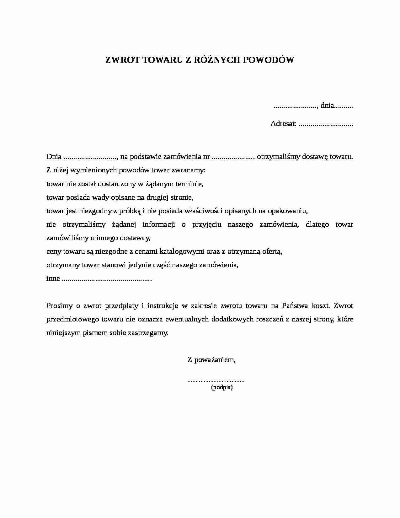 Zwrot towaru z różnych powodów - strona 1
