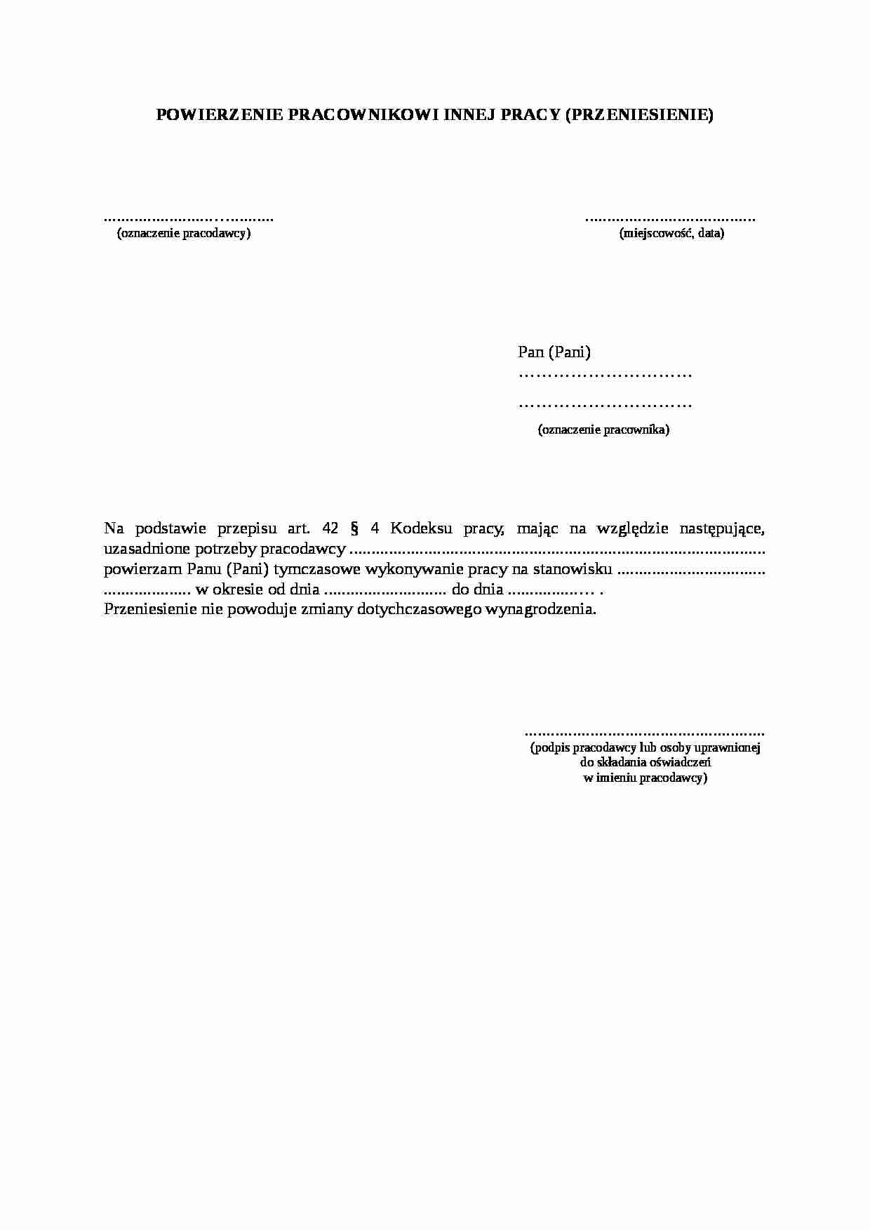 Powierzenie pracownikowi innej pracy - strona 1