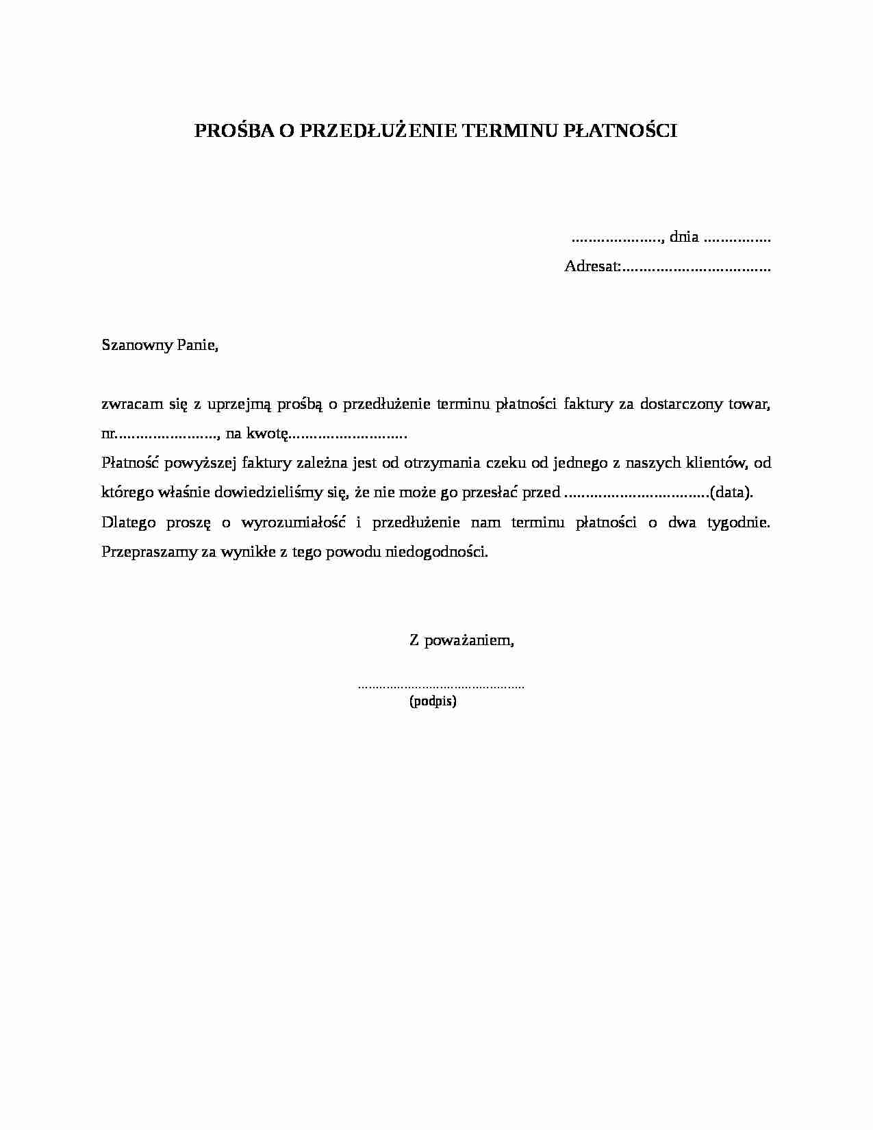 Prośba o przedłużenie terminu płatności - strona 1