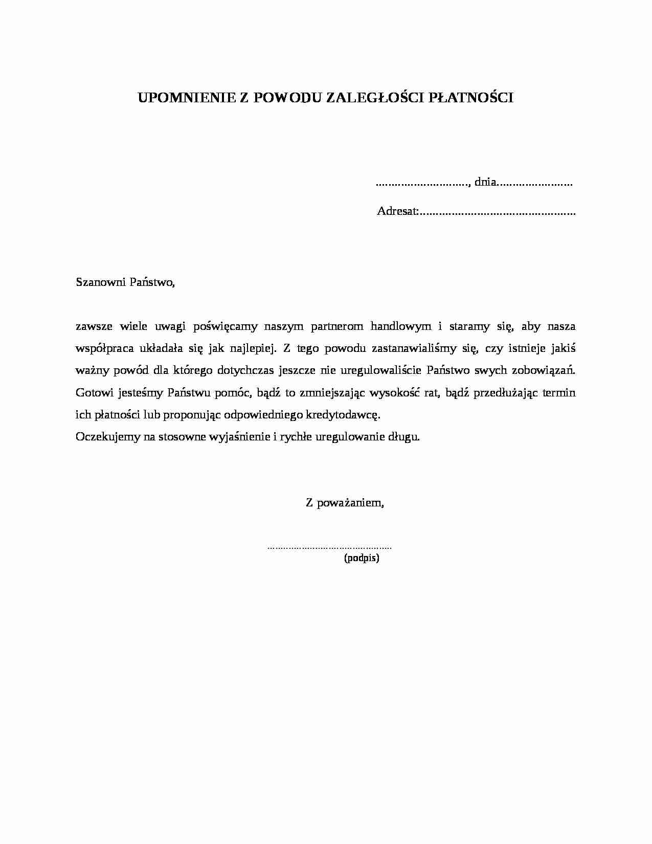 Upomnienie z powodu zaległości płatności - strona 1