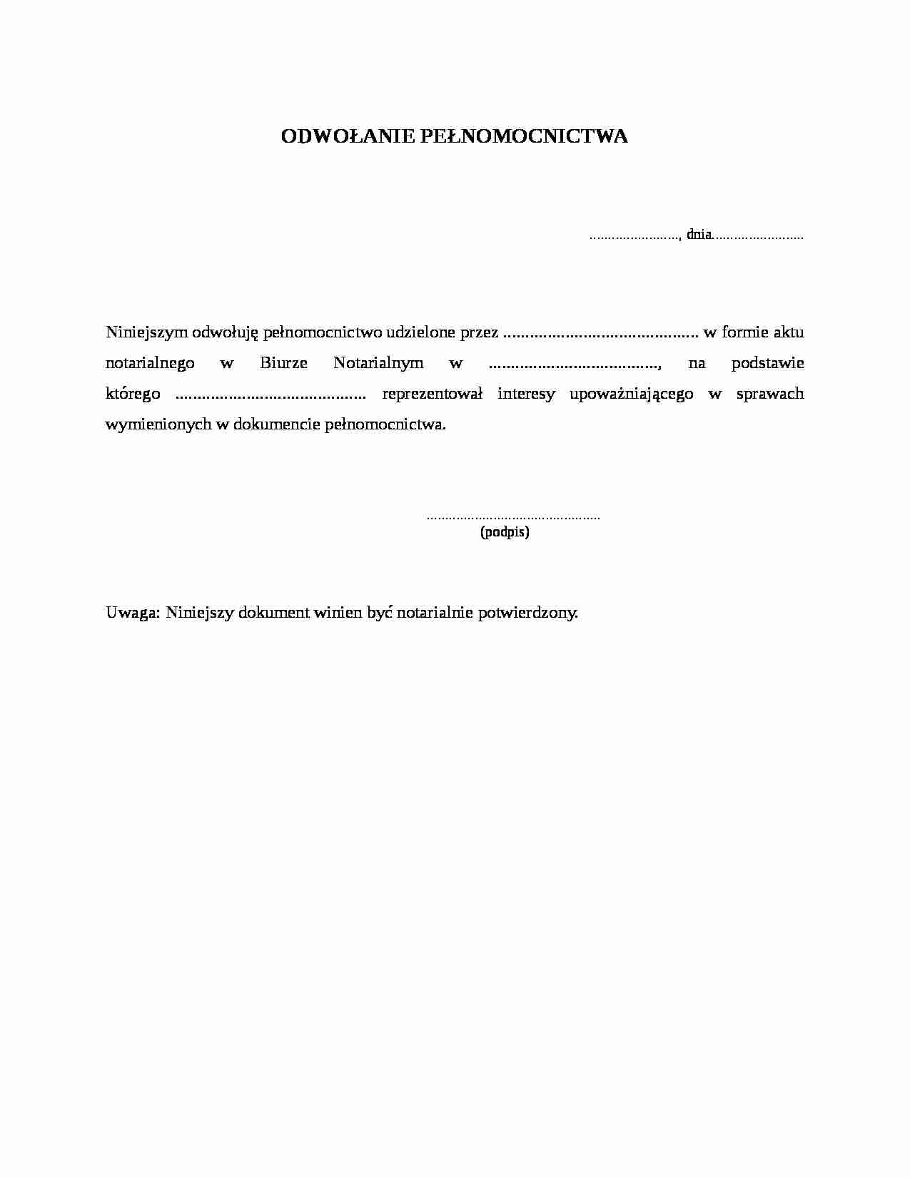 Wzór wzniosku-Odwołanie pełnomocnictwa - strona 1