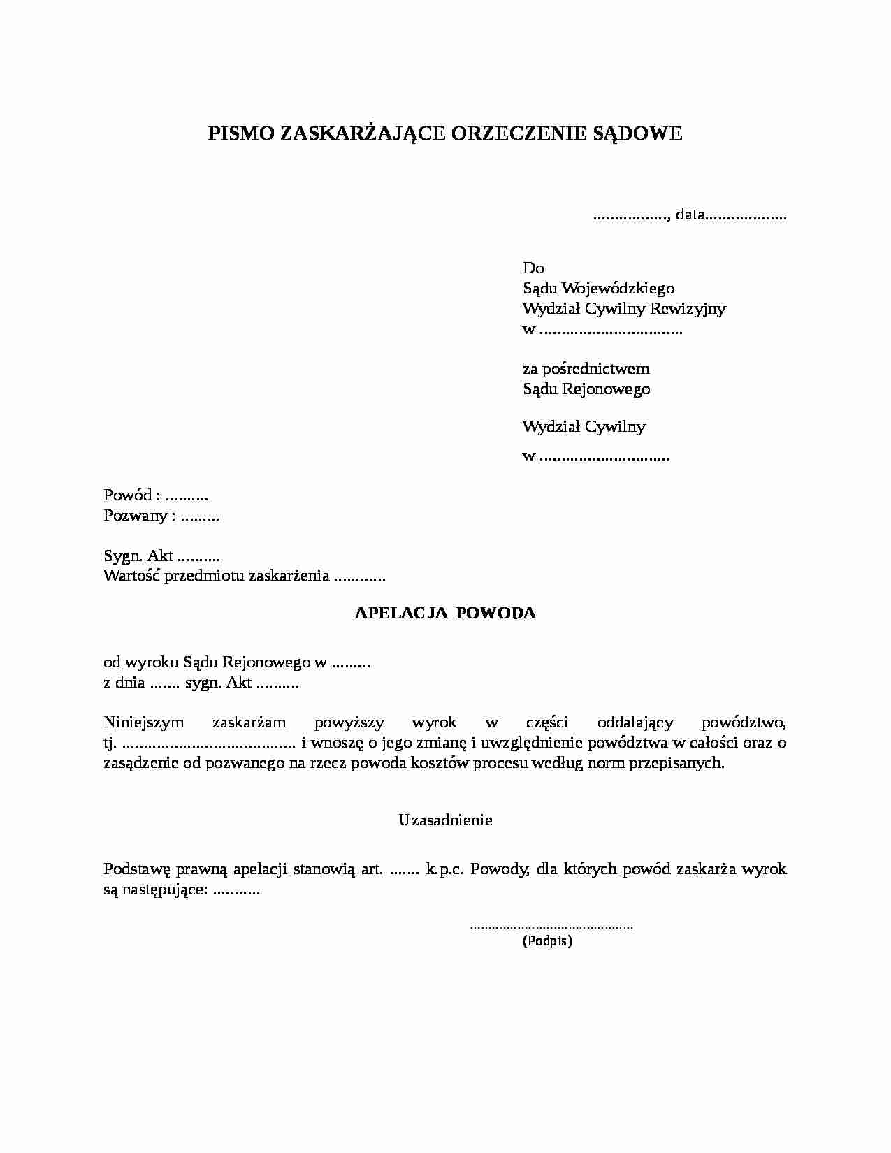 Pismo zaskarżające orzeczenie sądowe - strona 1