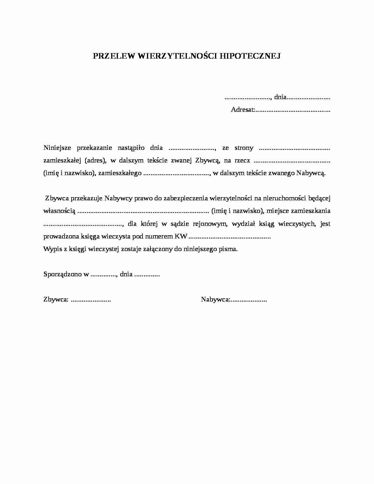 Przelew wierzytelności hipotecznej - strona 1