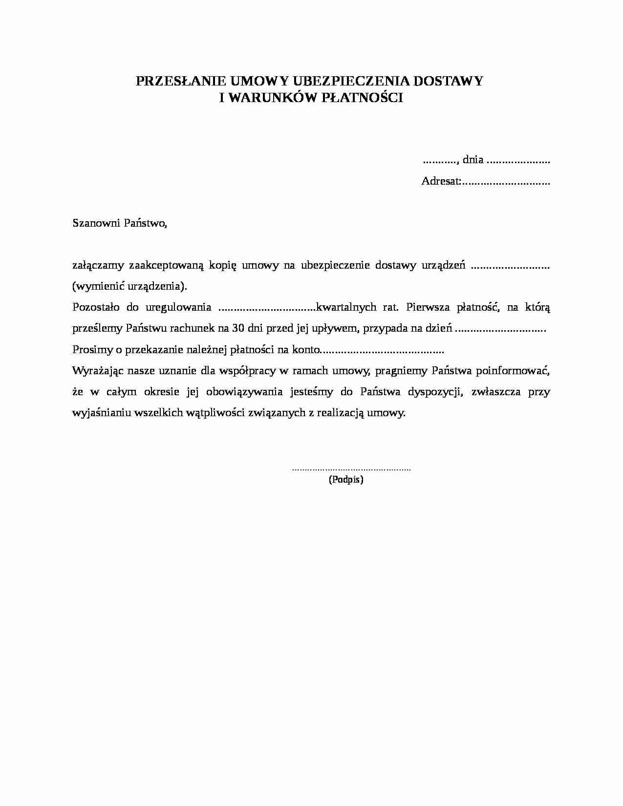 Przesłanie umowy ubezpieczenia dostawy i warunków - strona 1