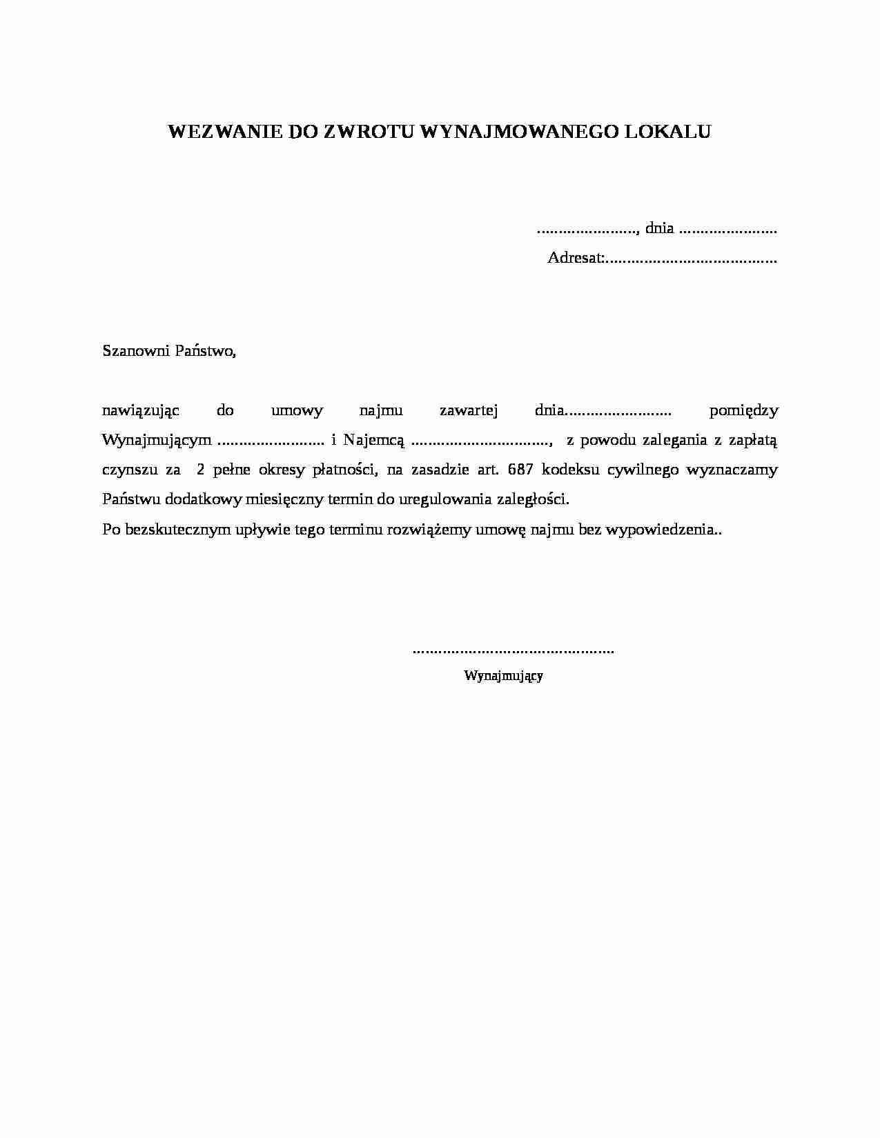Wezwanie do zwrotu wynajmowanego lokalu - strona 1