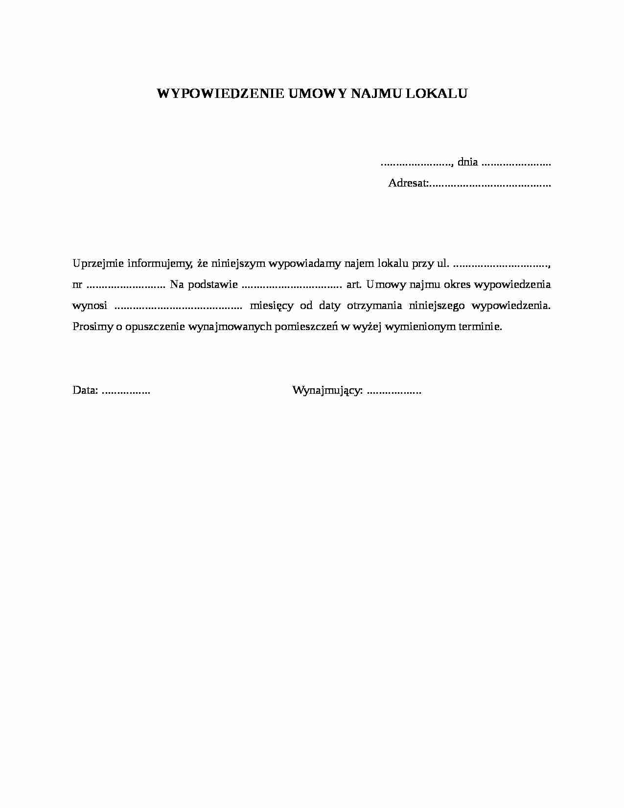 Wypowiedzenie umowy najmu lokalu - strona 1