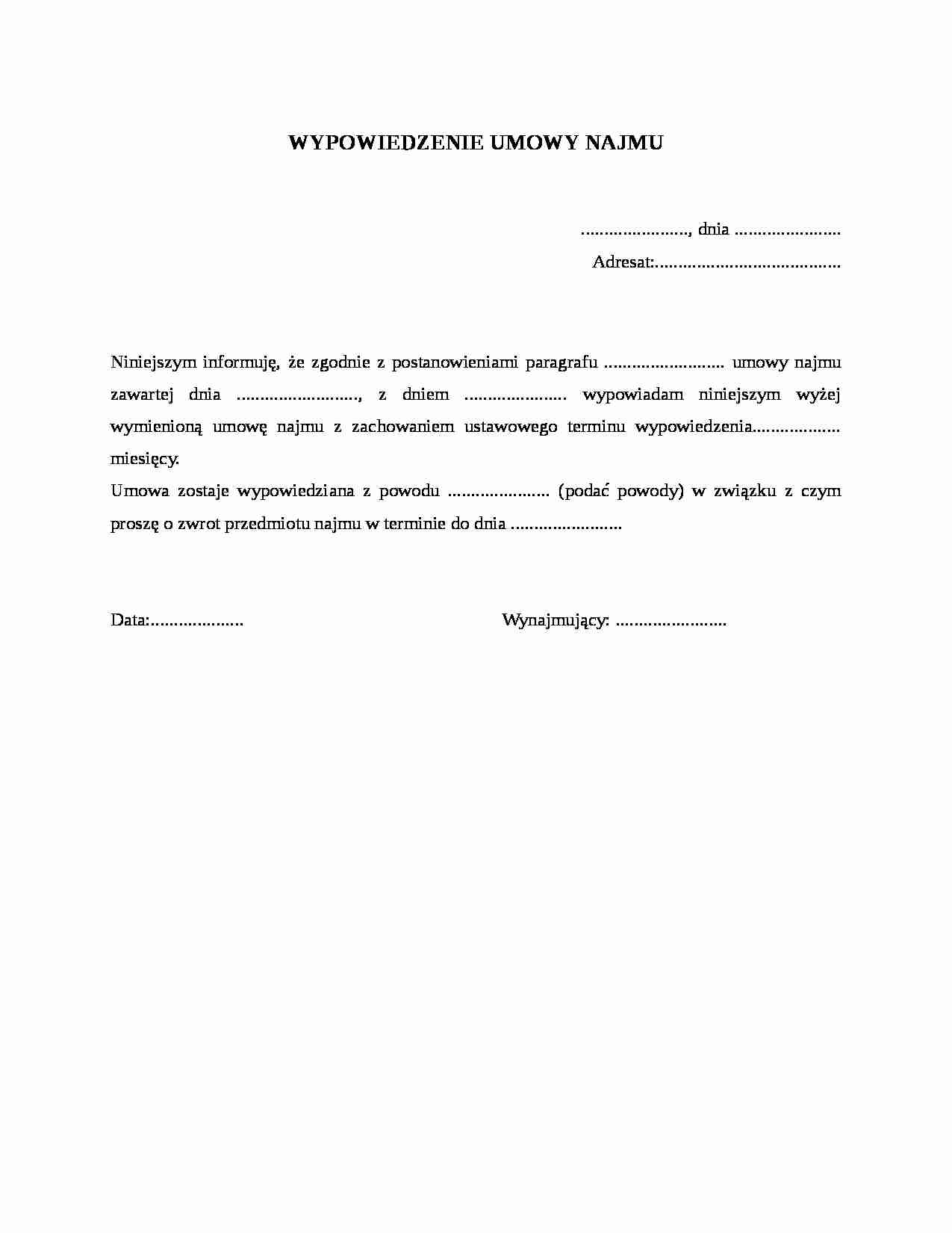 Wypowiedzenie umowy najmu - strona 1