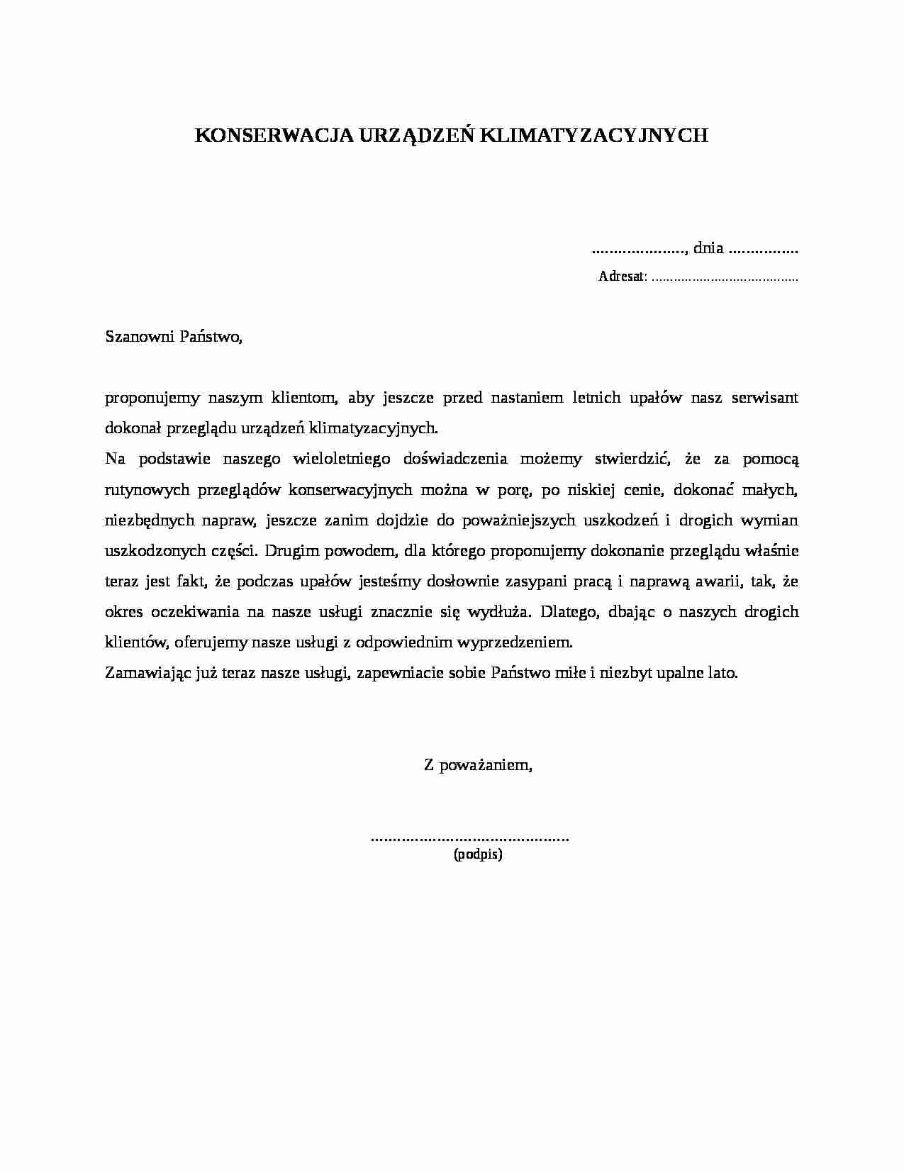 Wzór-Konserwacja urządzeń klimatyzacyjnych - strona 1