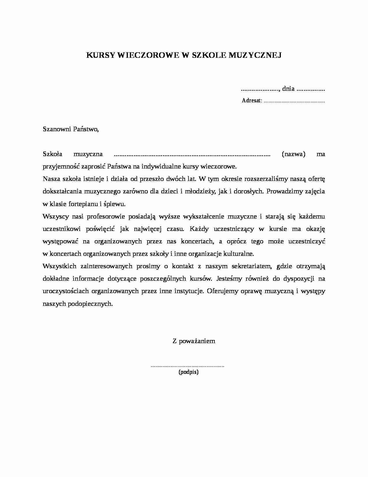 Wzór-Kursy wieczorowe w szkole muzycznej - strona 1