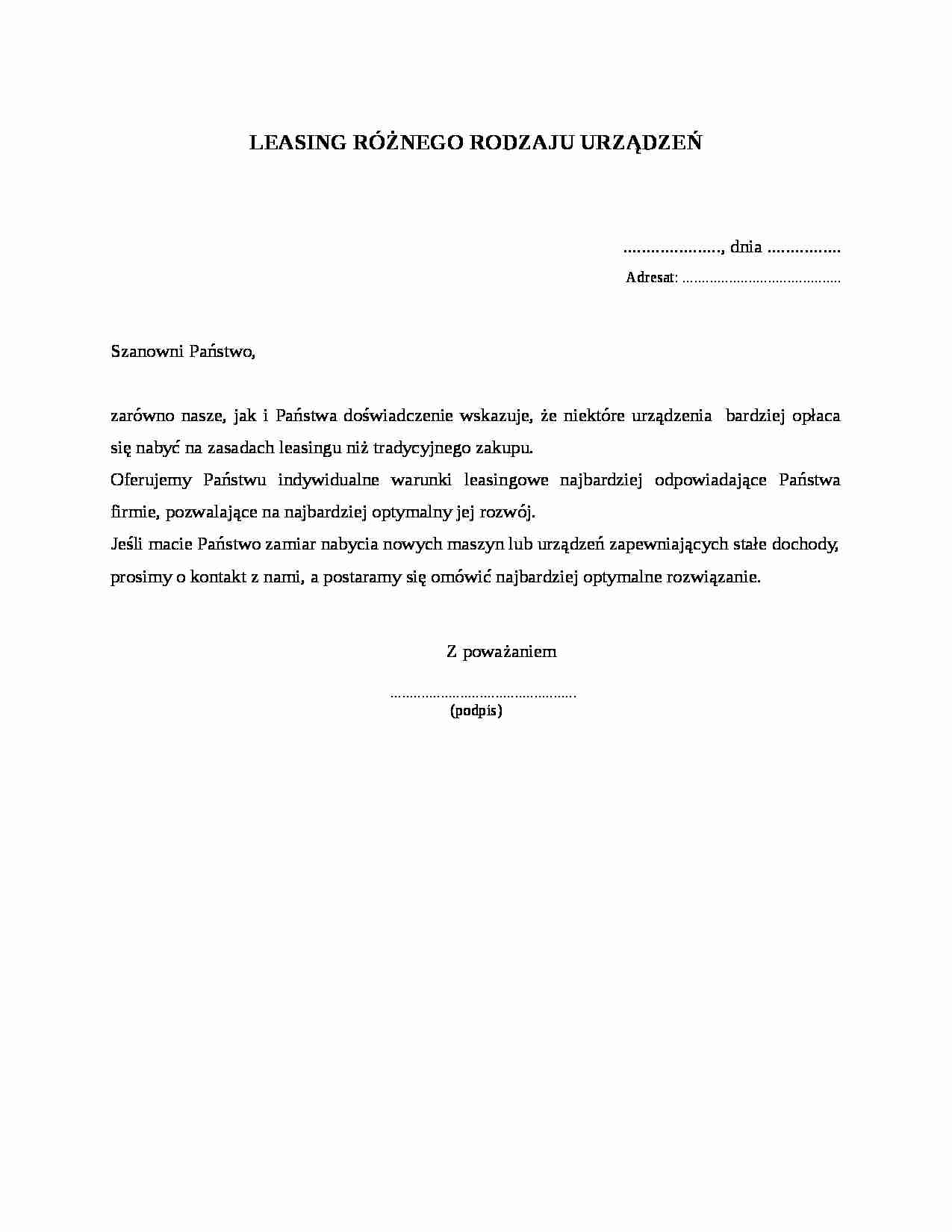 Wzór-Leasing różnego rodzaju urządzeń - strona 1