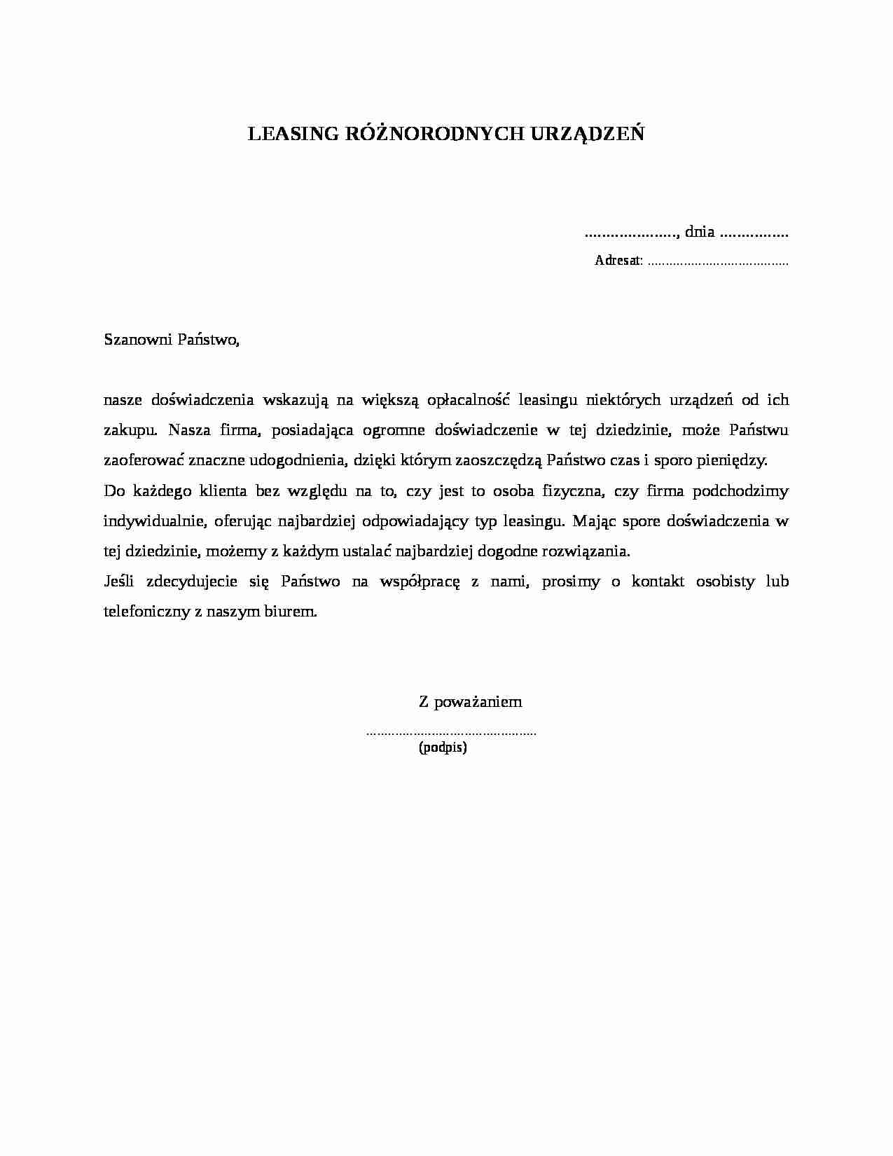 Wzór-Leasing różnorodnych urządzeń - strona 1