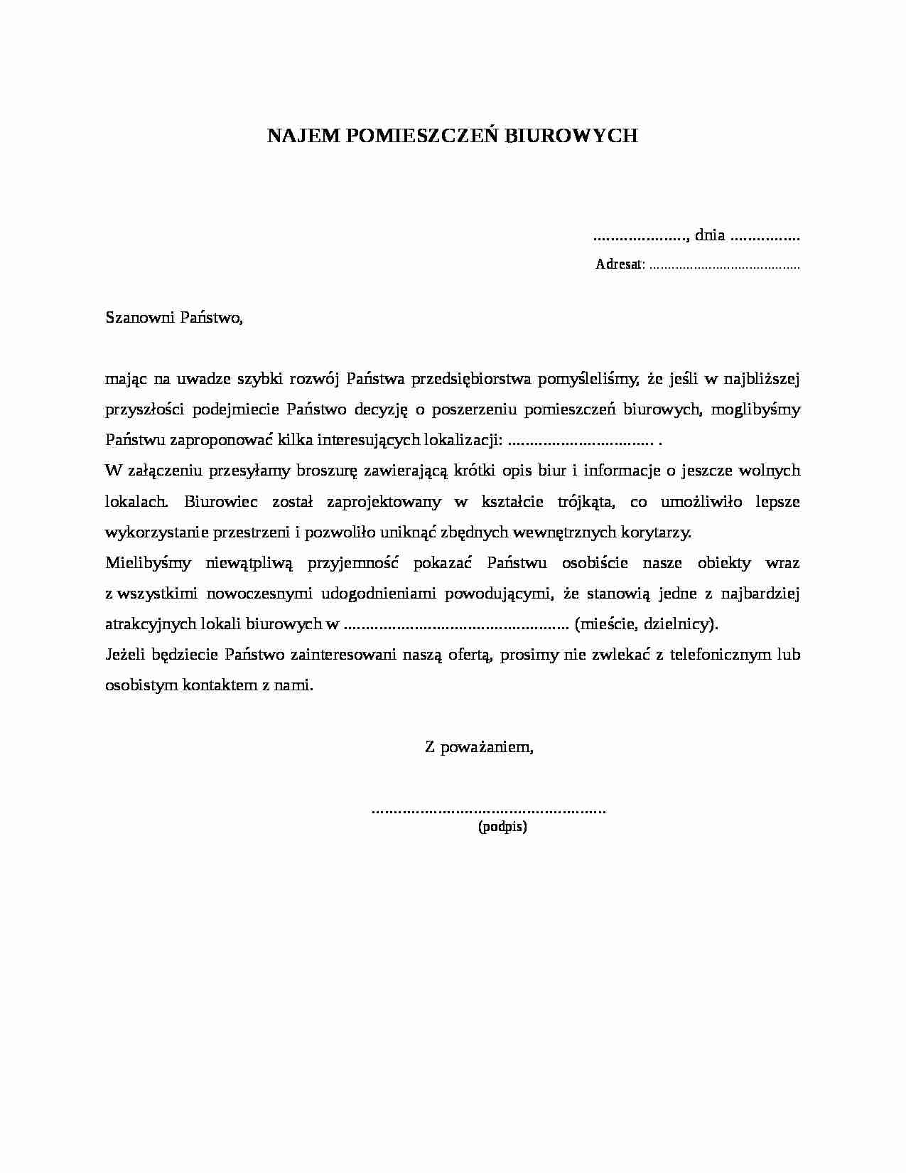 Wzór-Najem pomieszczeń biurowych - strona 1