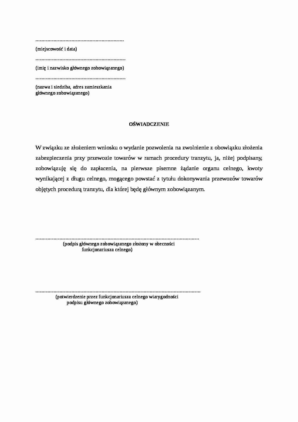 Wzór-Oświadczenie celne  1 - strona 1