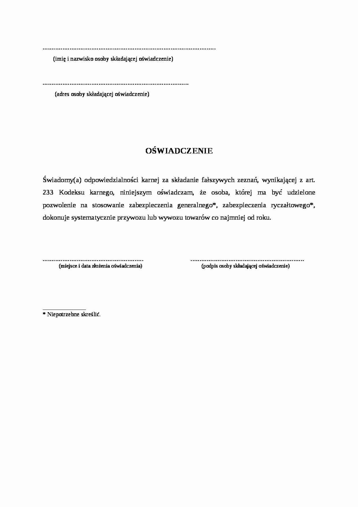 Wzór-Oświadczenie celne  3 - strona 1