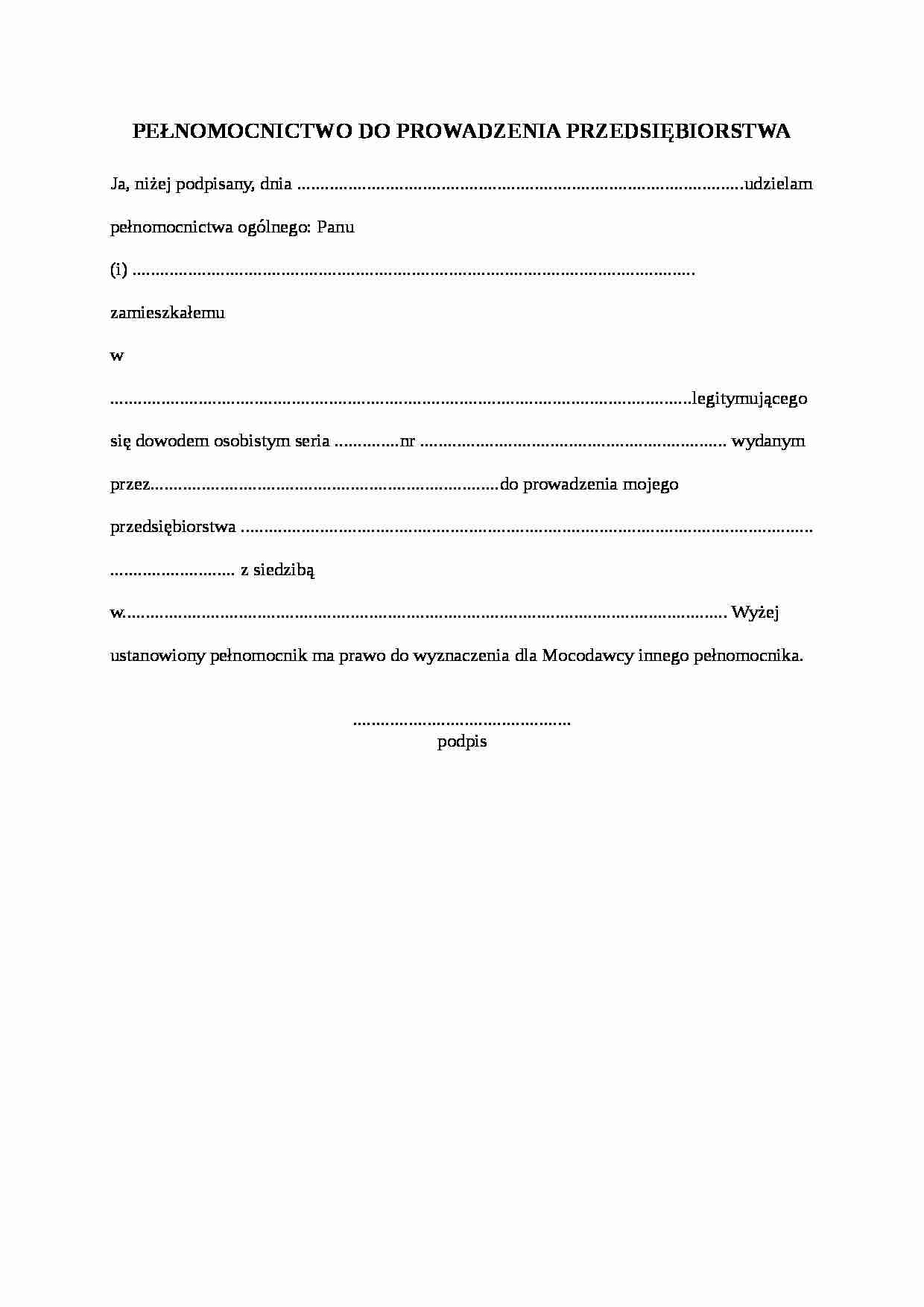 Wzór-Pełnomocnictwo do prowadzenia przedsiębiorstwa - strona 1