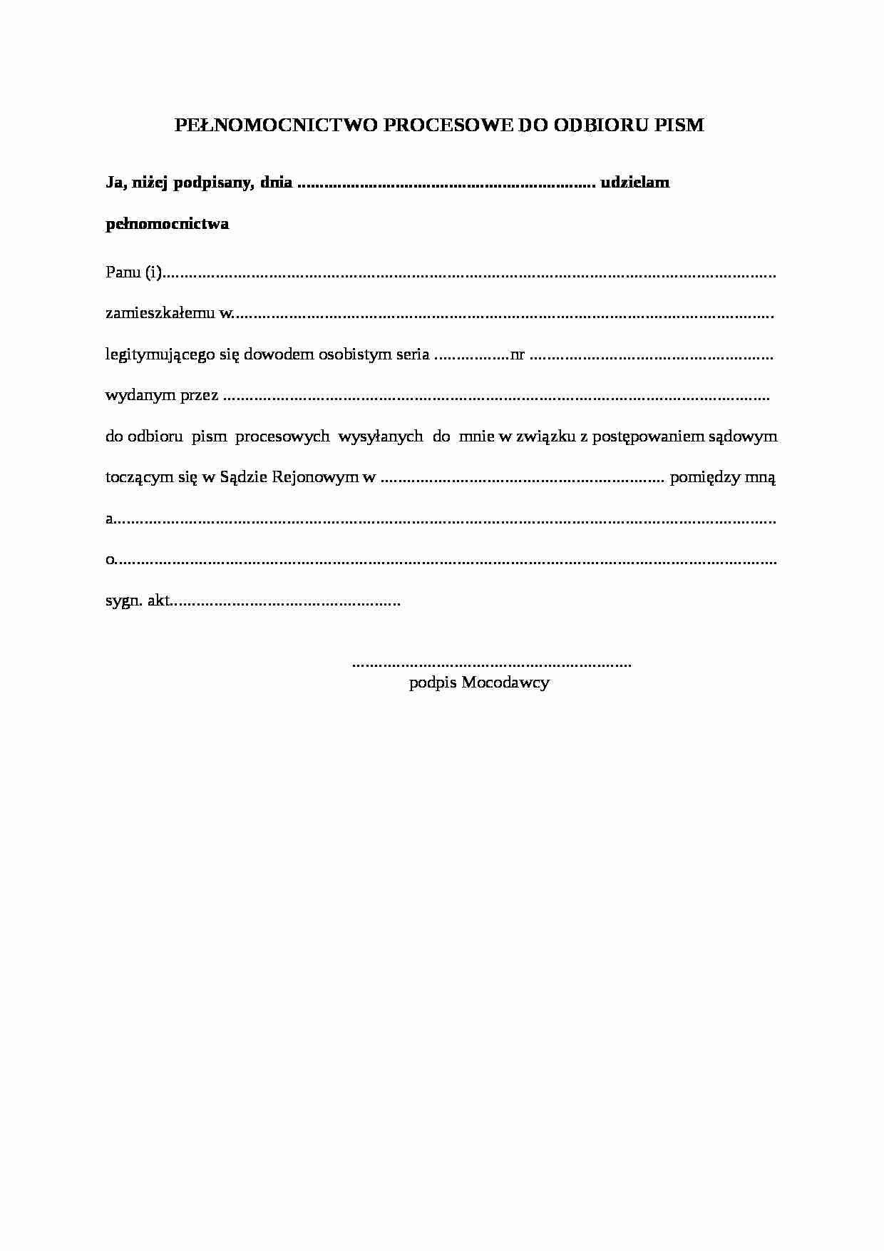Wzór-Pełnomocnictwo procesowe do odbioru pism - strona 1