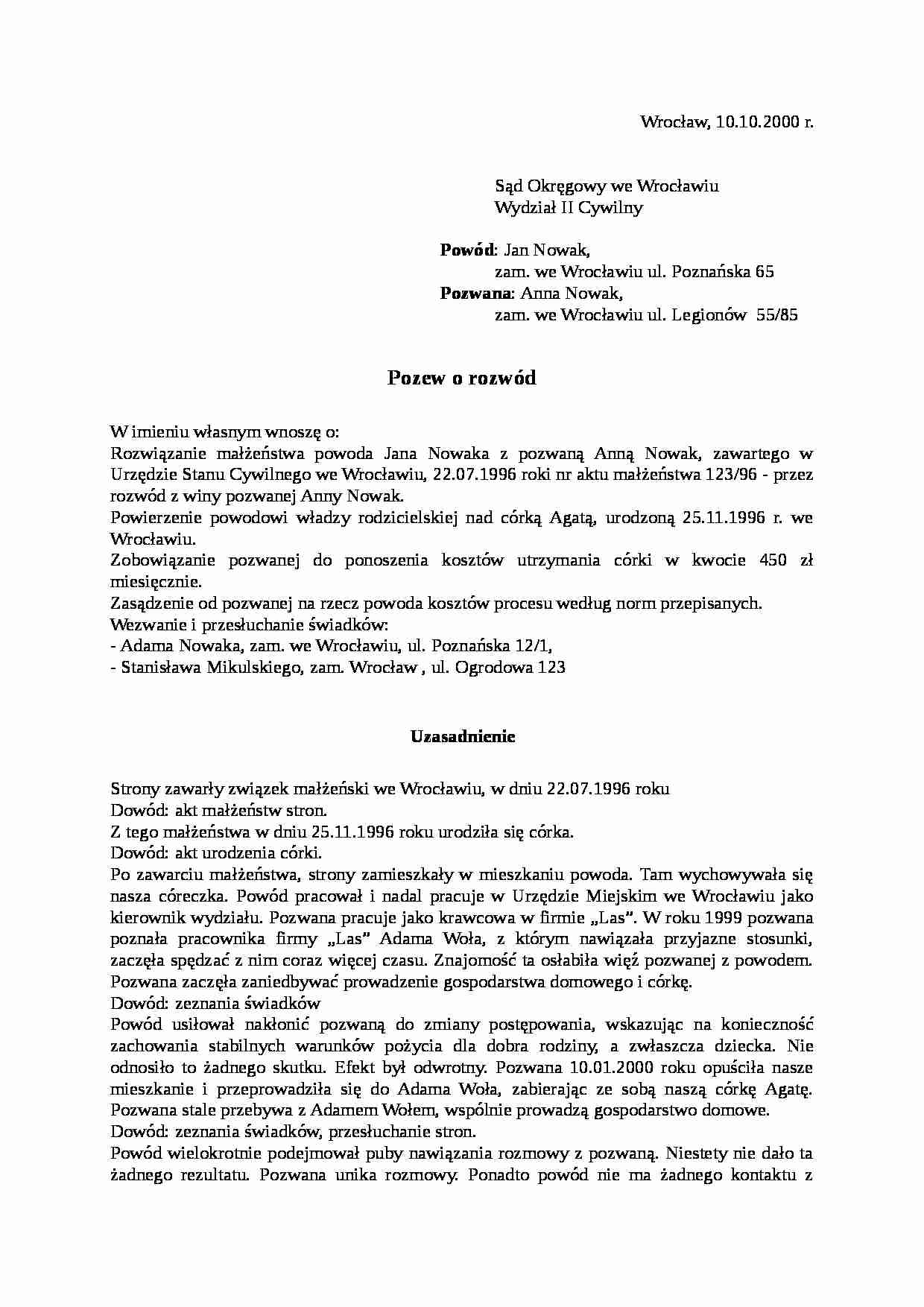 Wzór-Pozew o rozwód - strona 1