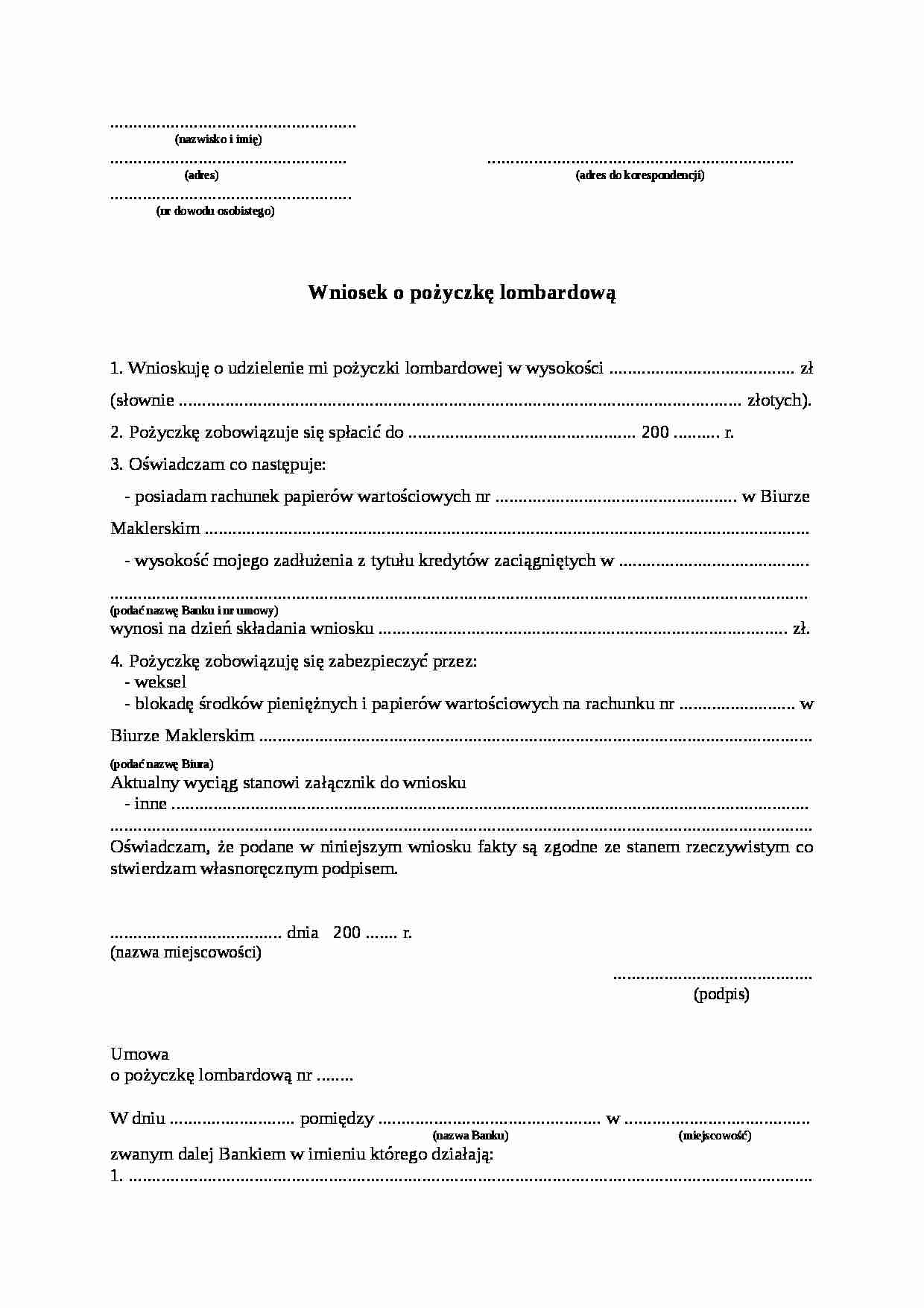 Wzór-Pożyczka lombardowa - strona 1