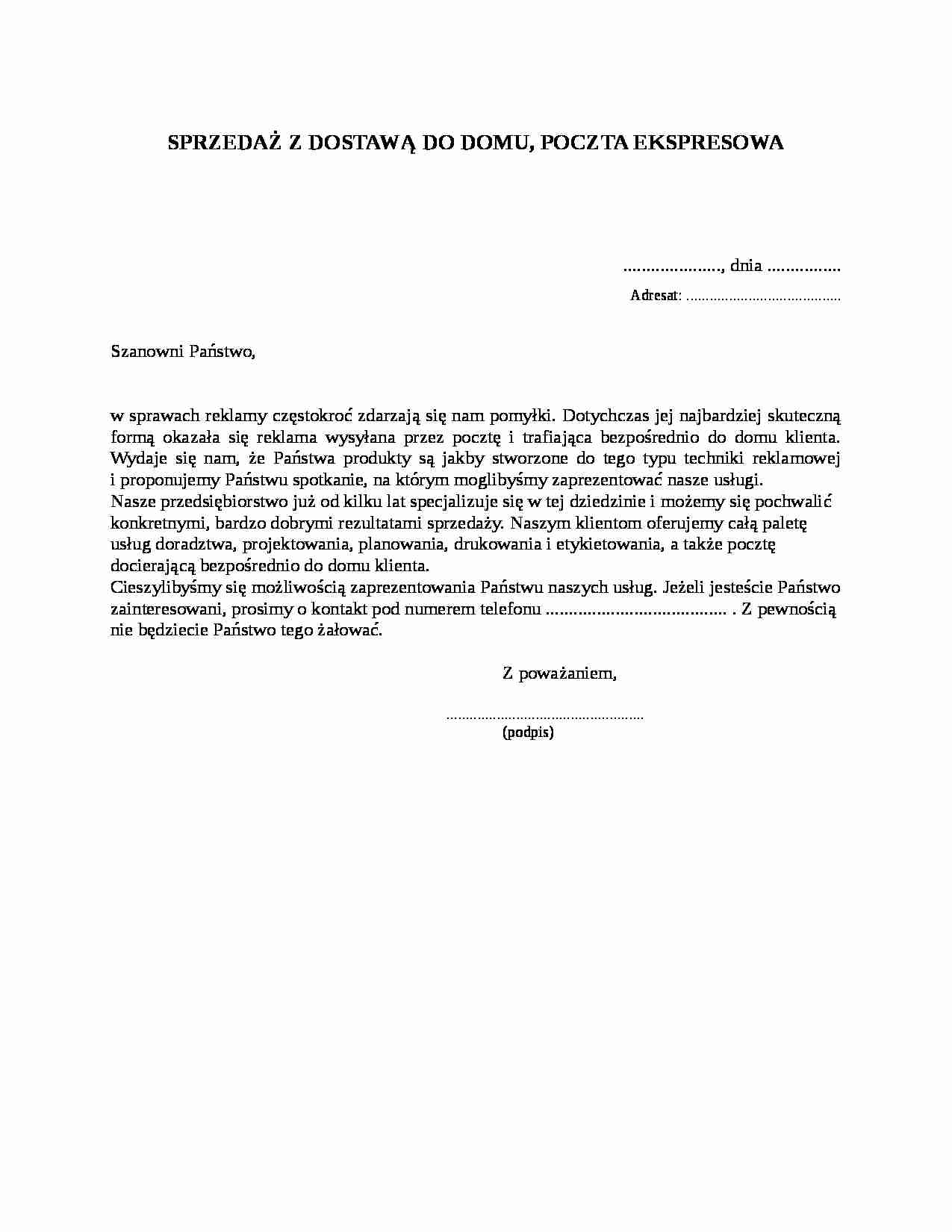 Wzór-Sprzedaż z dostawą do domu - strona 1