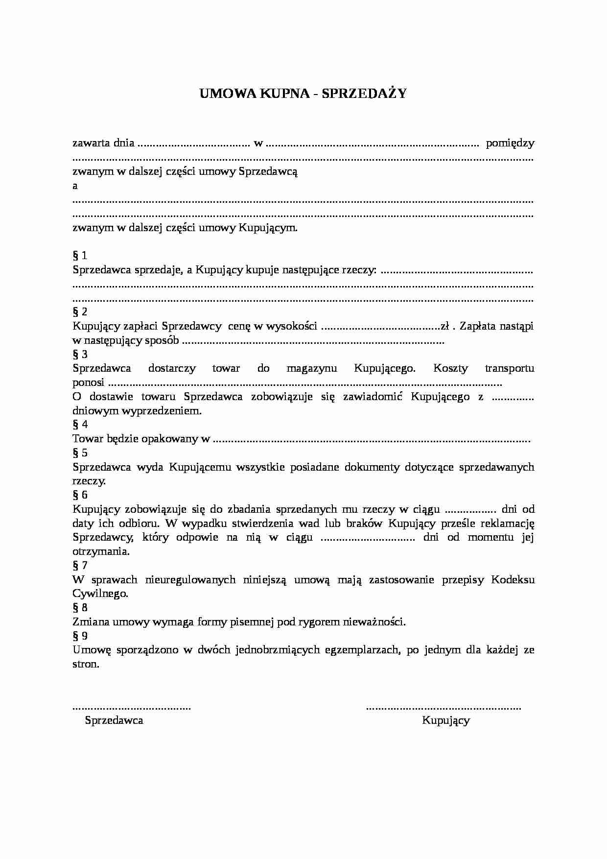 Wzór-Umowa kupna - sprzedaży - strona 1