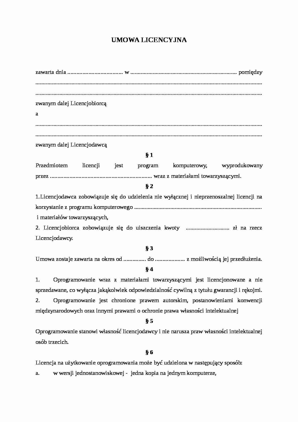 Wzór-Umowa licencyjna - strona 1