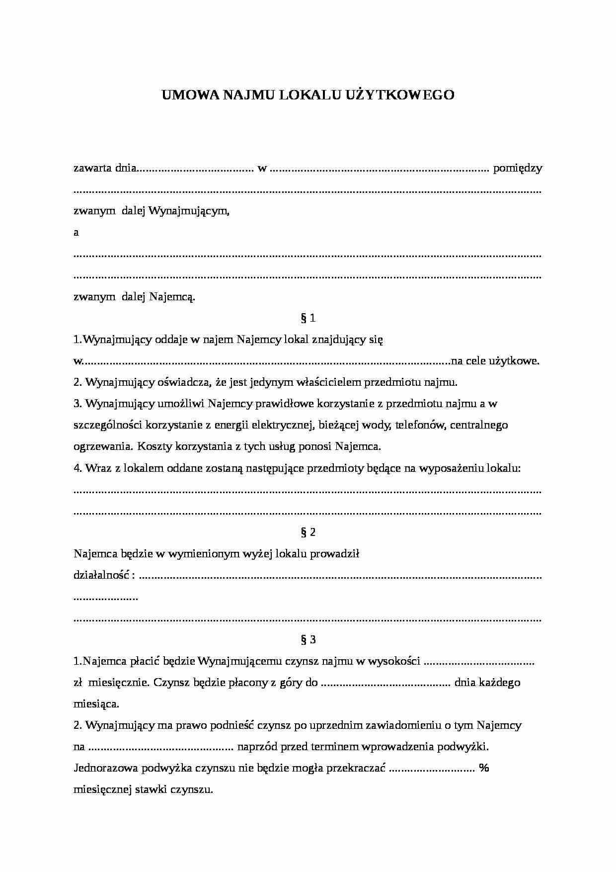 Wzór-Umowa najmu lokalu użytkowego - strona 1