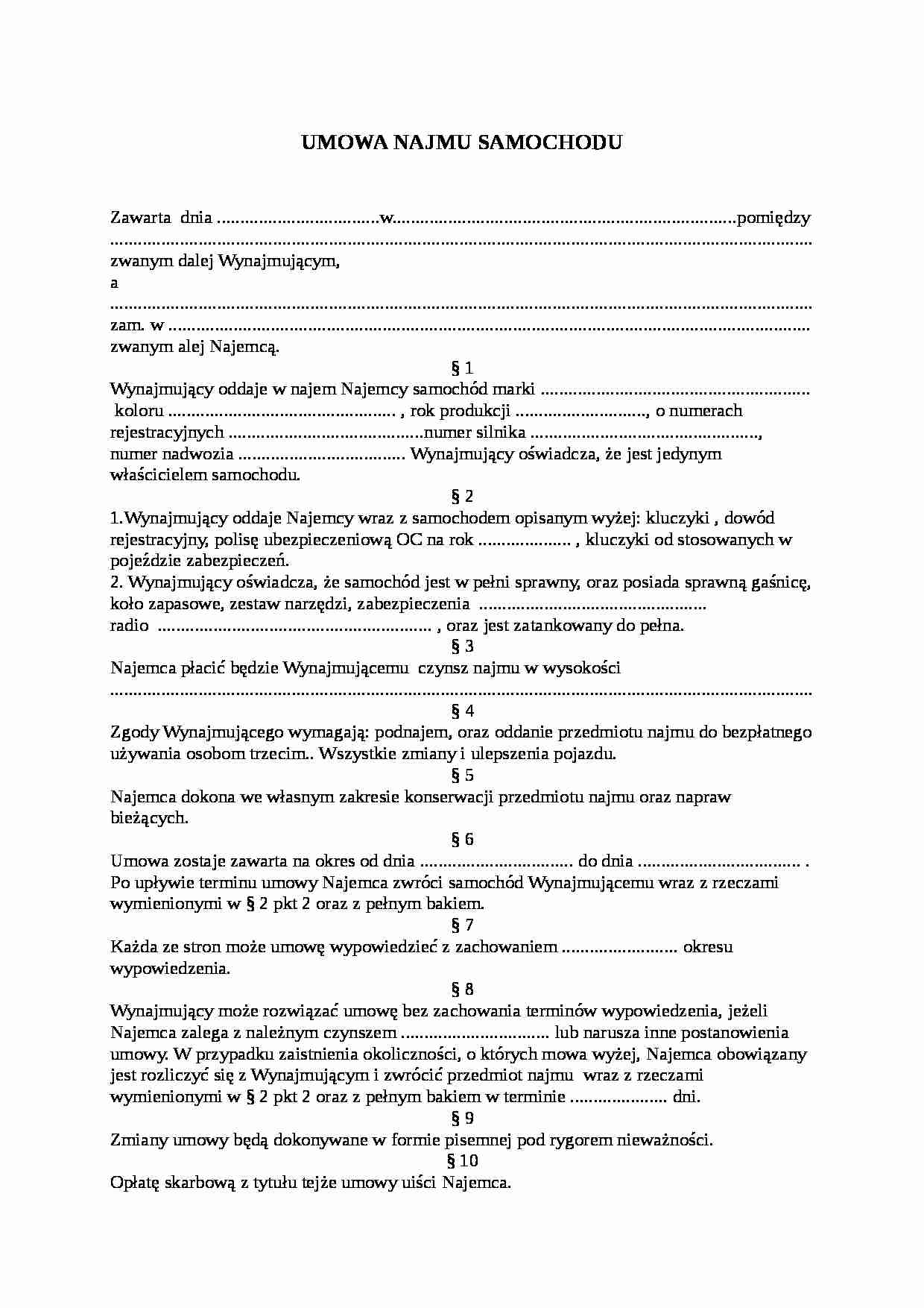 Wzór-Umowa najmu samochodu - strona 1