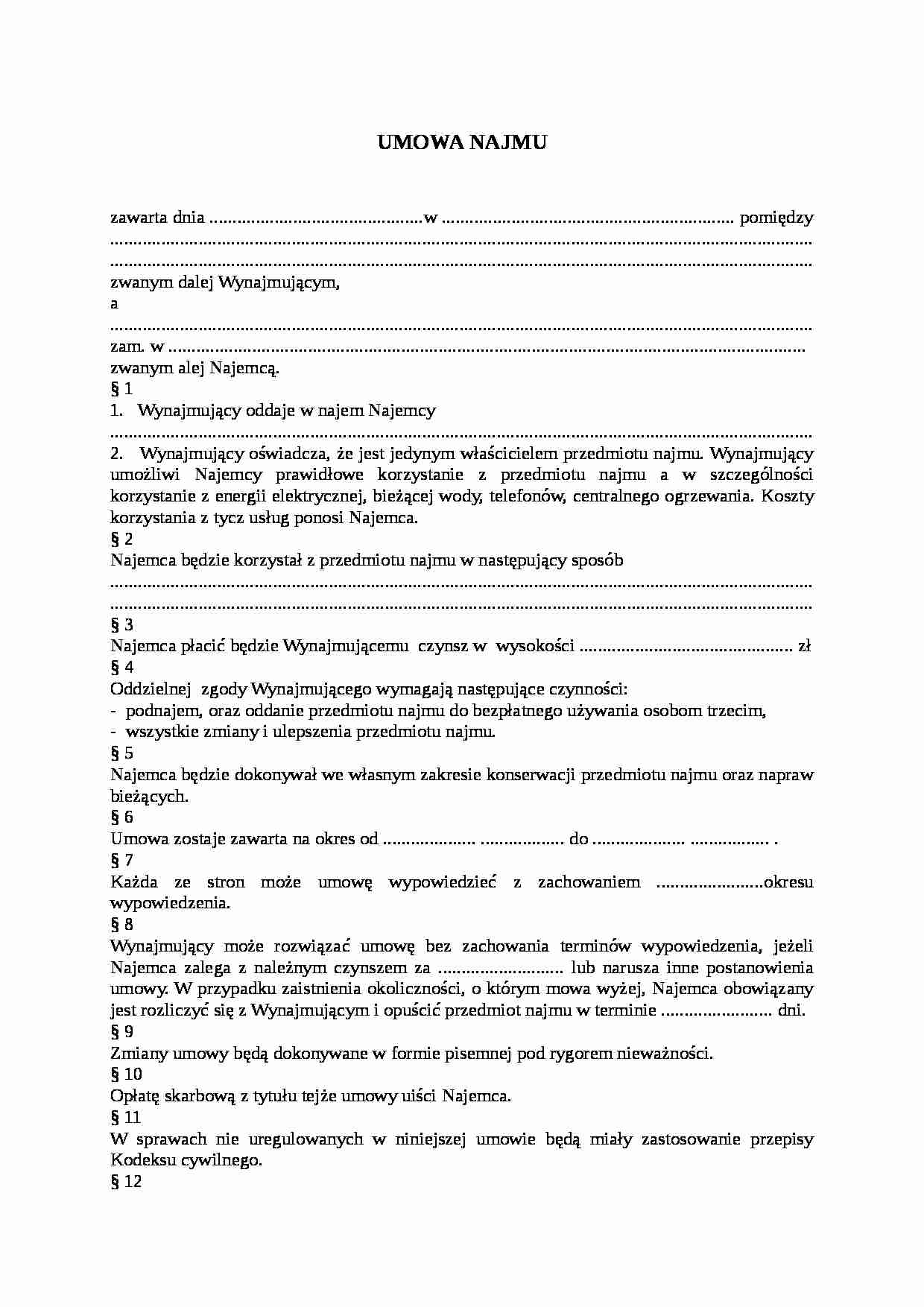 Wzór-Umowa najmu - strona 1