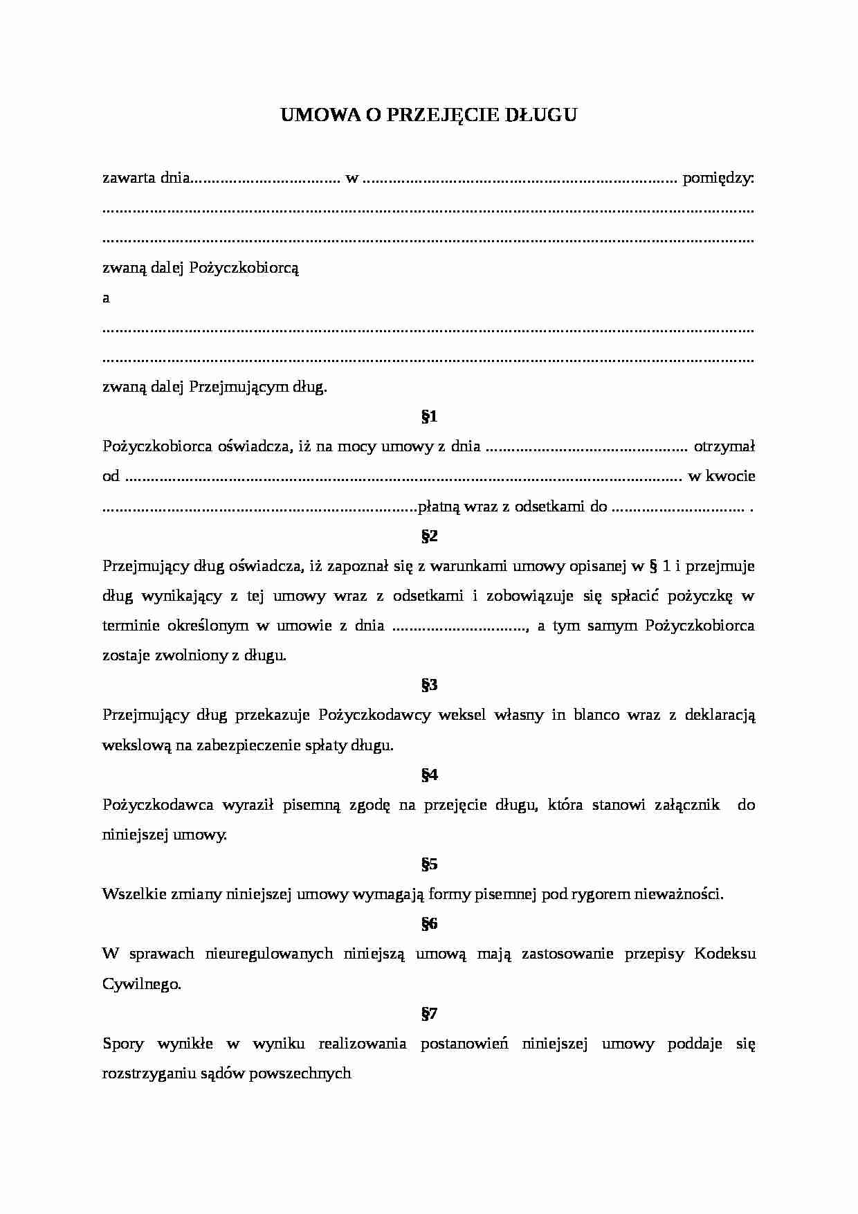 Wzór-Umowa o przejęcie długu 2 - strona 1
