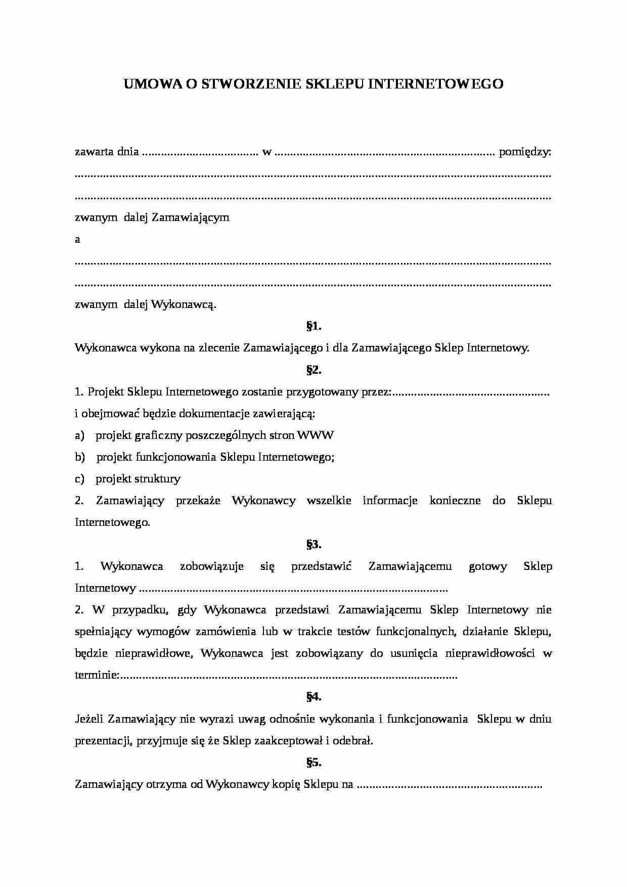 Wzór-Umowa o stworzenie sklepu internetowego - strona 1