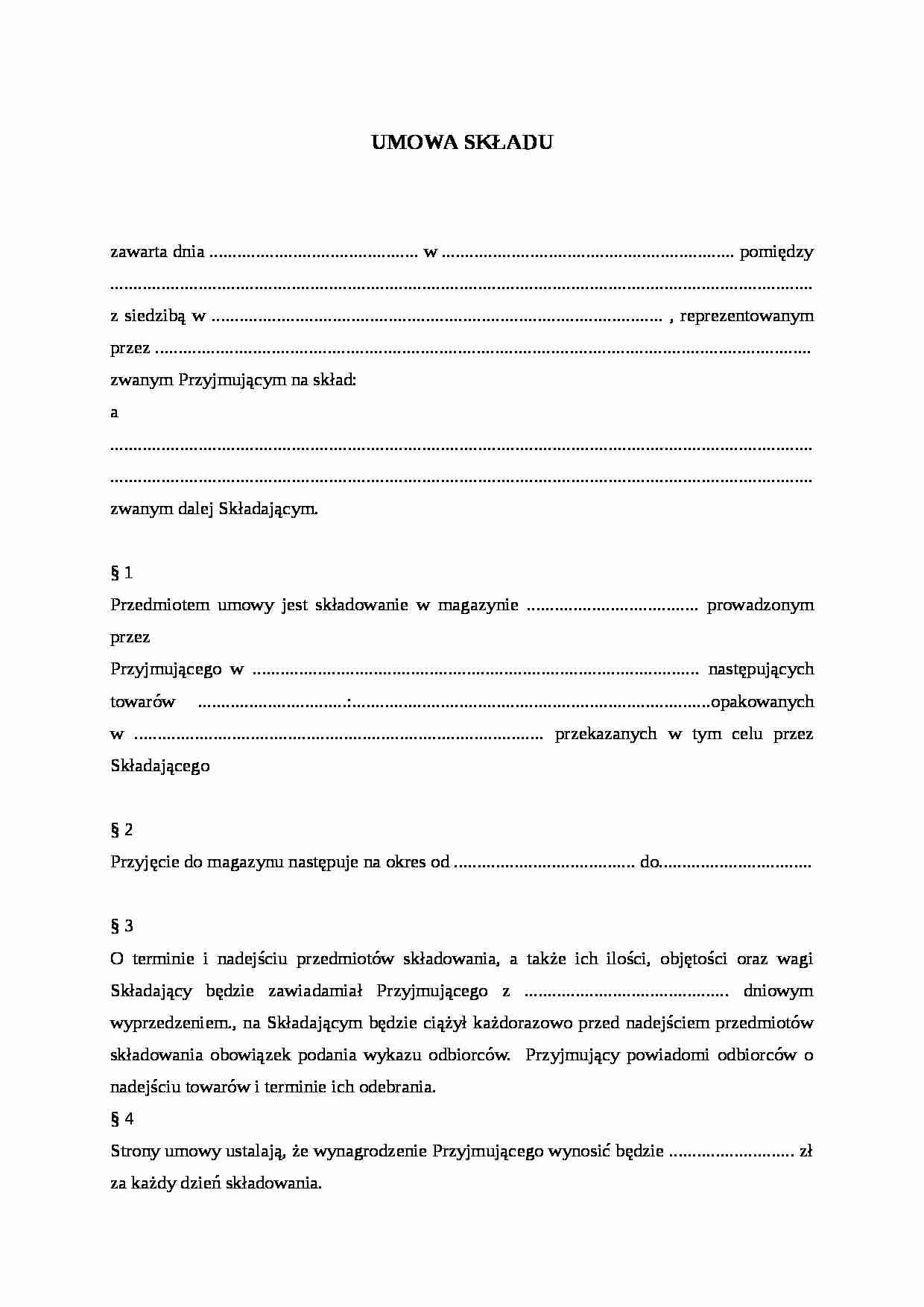 Wzór-Umowa składu - strona 1