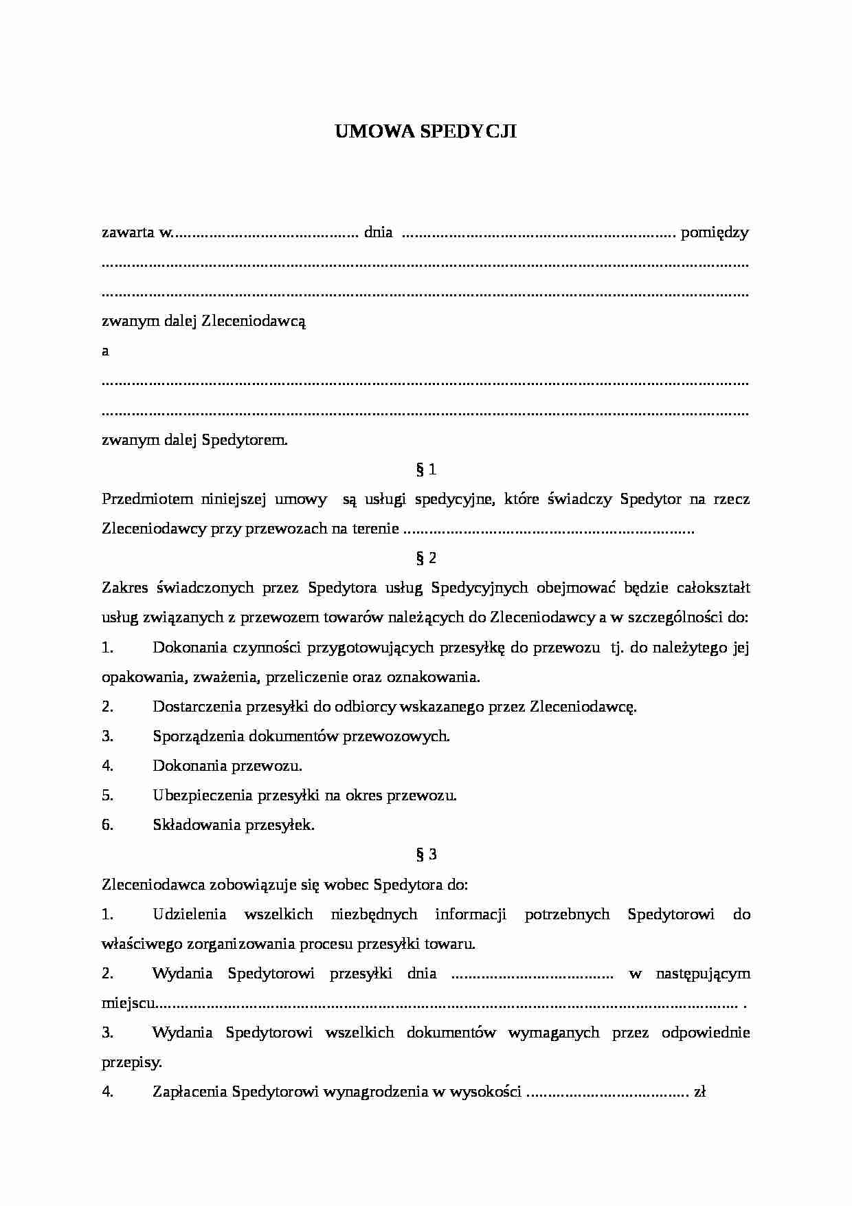 Wzór-Umowa spedycji - strona 1