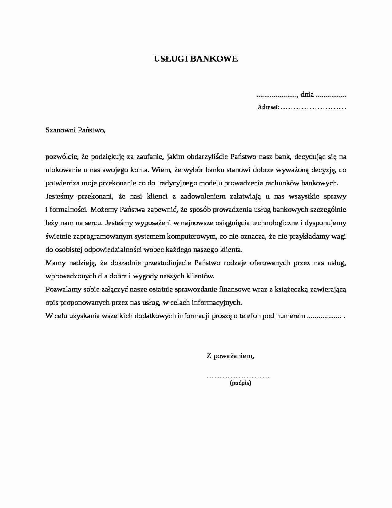 Wzór-Usługi bankowe - strona 1