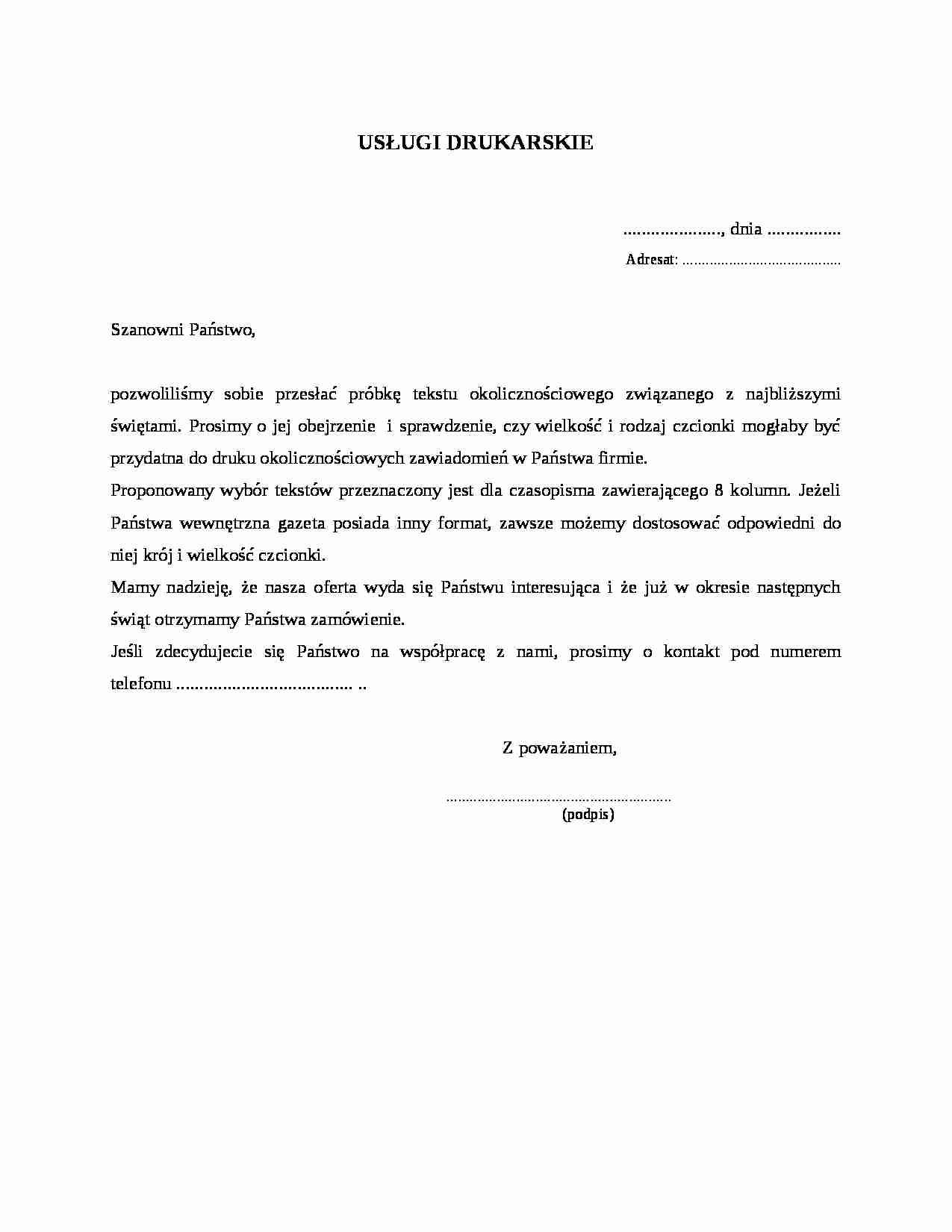 Wzór-Usługi drukarskie - strona 1