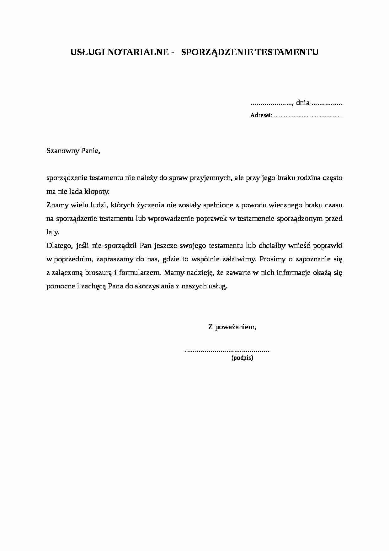 Wzór-Usługi notarialne - sporządzenie testamentu - strona 1