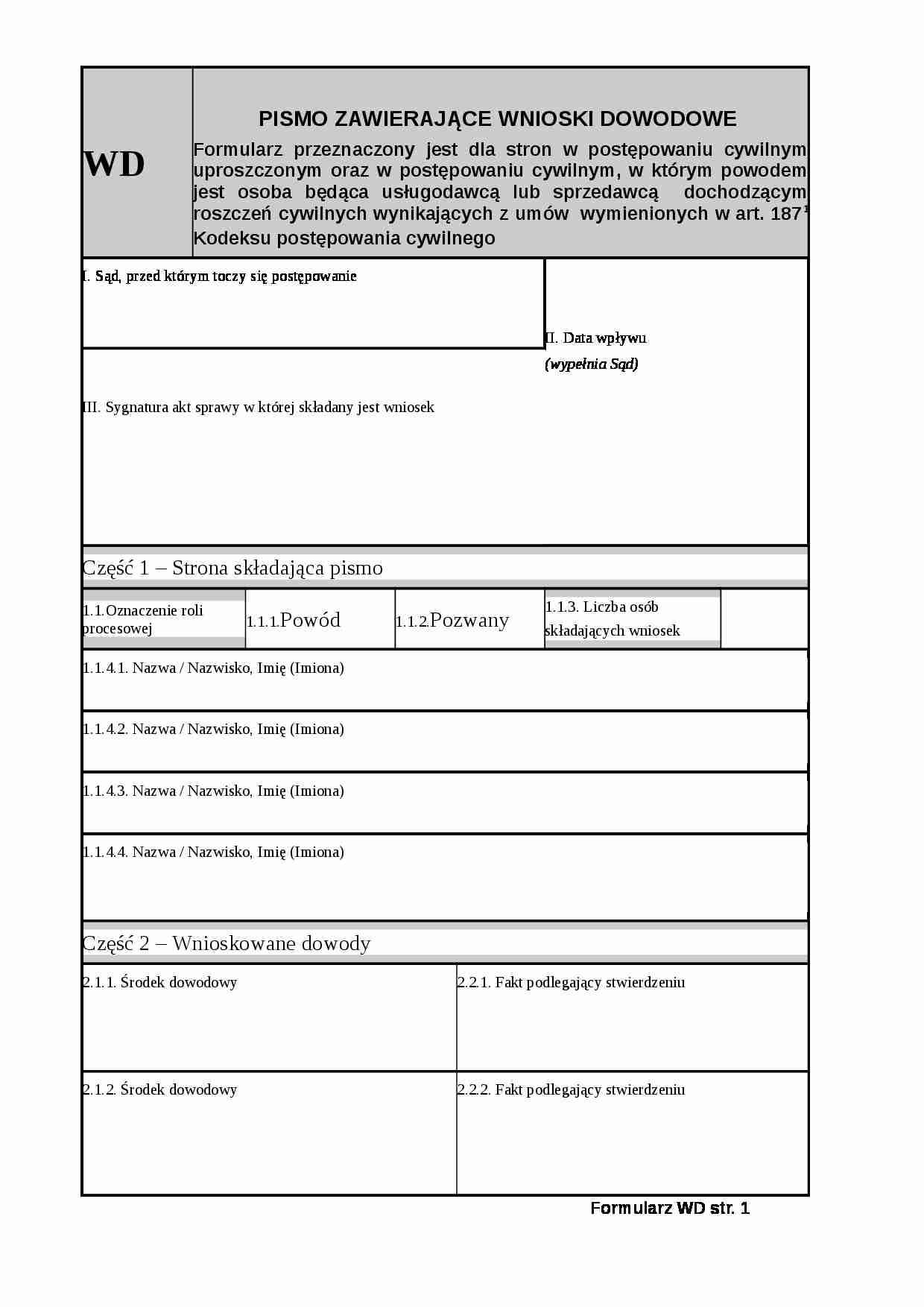 Wzór-pismo zawierające wnioski dowodowe - strona 1